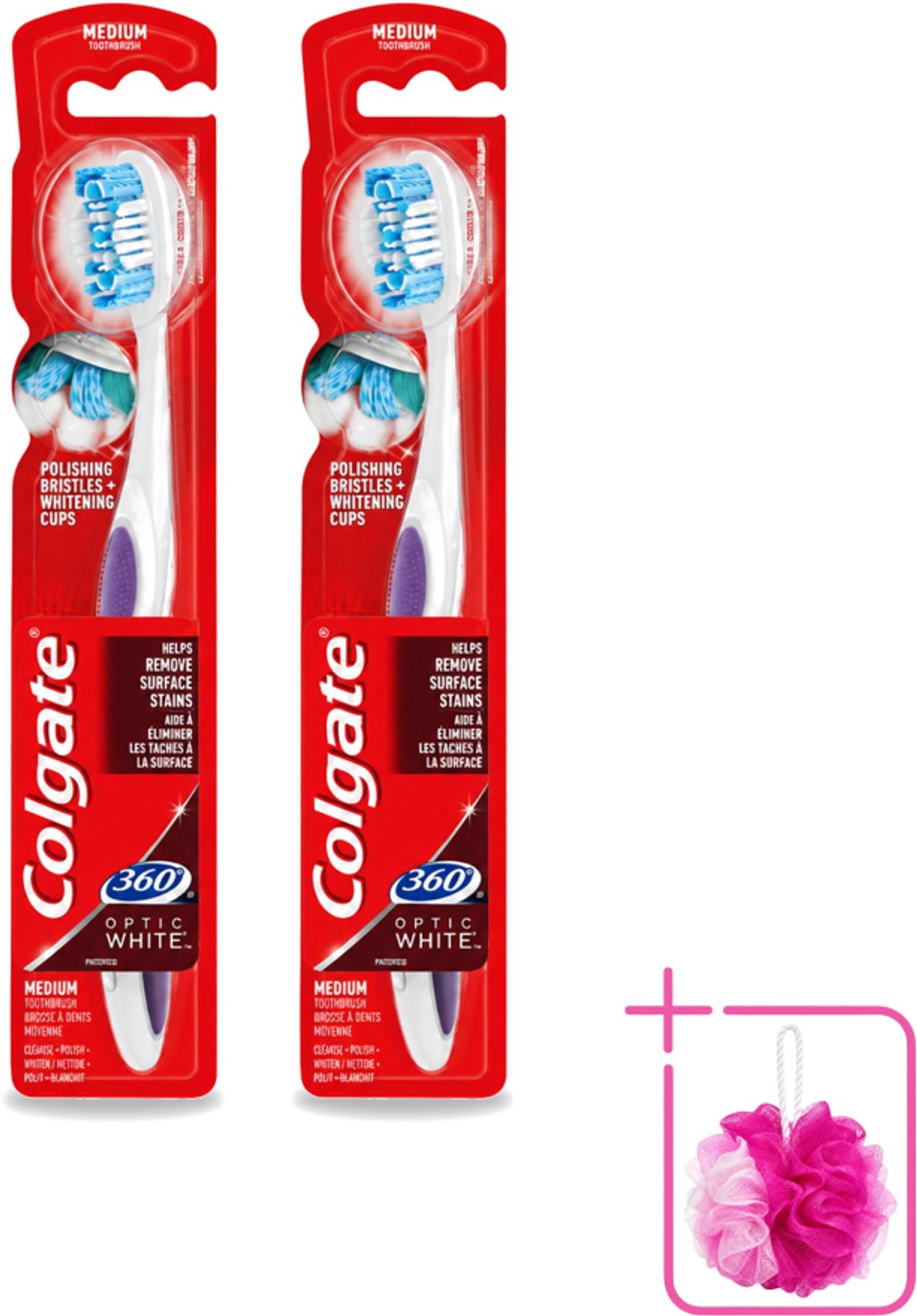2 x Colgate - Tandenborstel - 360 Optic White Medium- Wit - 1 Tandenborstel - Bulkverpakking - Tandenborstel - Tanden reinigen