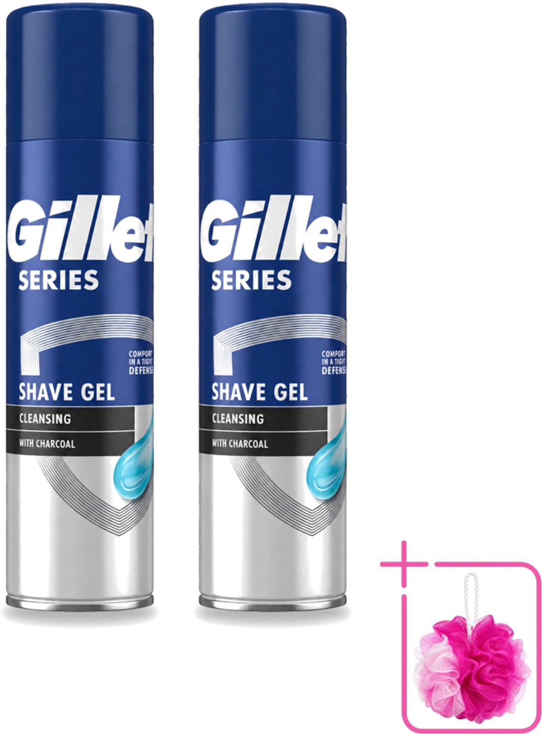 2 x Gillette Series - Scheergel - Cleansing - Charcoal - Verfrissend en reinigend - 200 ml - Bulkverpakking - Scheergel - Douchemop - Houtskool