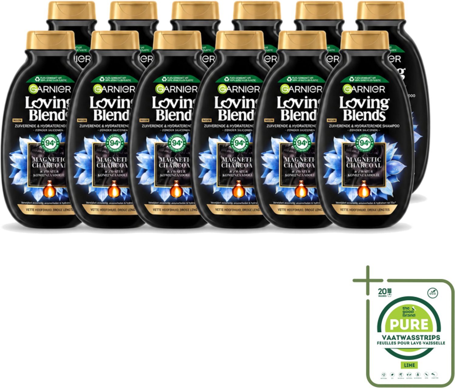 12 x Garnier - Loving Blends - Shampoo - Magnetic Charcoal - Vette Hoofdhuid & Droge Lengtes - 300 ml - Grootverpakking - Shampoo Voor Vette Hoofdhuid - Shampoo Voor Droge Haar - Hydratatie Haar - Magnetische Koolstof Shampoo - Charcoal Shampoo