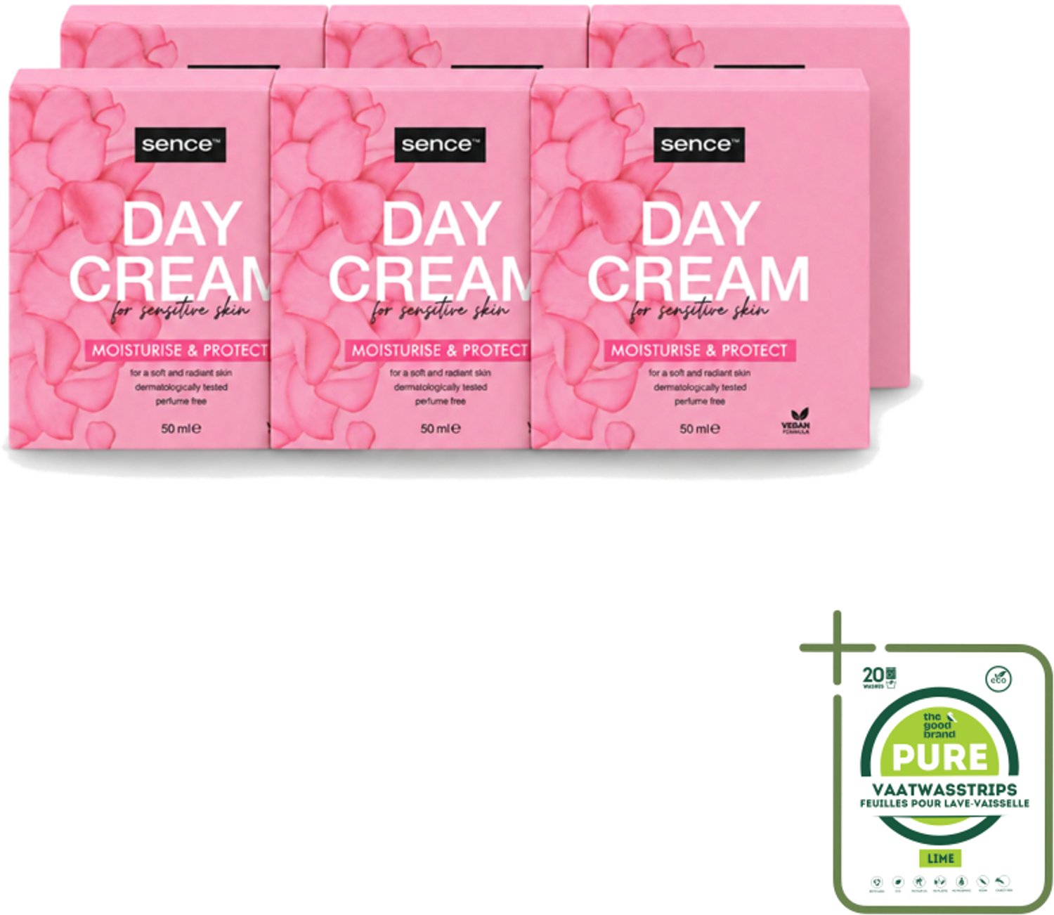 6 x Sence - Gevoelige Huid - Dagcrème - Verzachtend - 50 ml - Grootverpakking - Vaatwasstrips - Gevoelige Huid Crème - Dagcrème - Verzorging - Hydraterende Crème - Huidbescherming