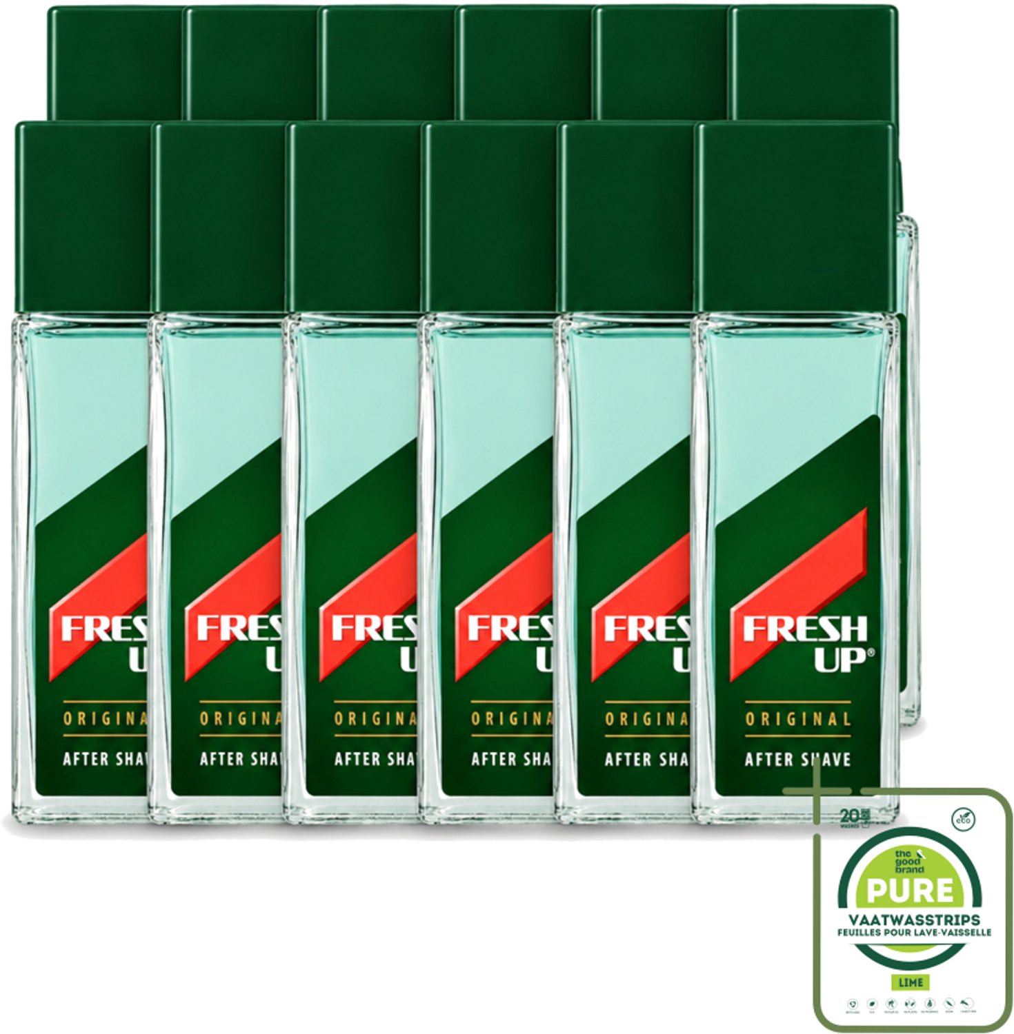 12 x Fresh Up - Aftershave Lotion - Original - for Men - 100 ml - Grootverpakking - Aftershave Lotion - Scheren - Huidverzorging - Menthol - Hamamelis