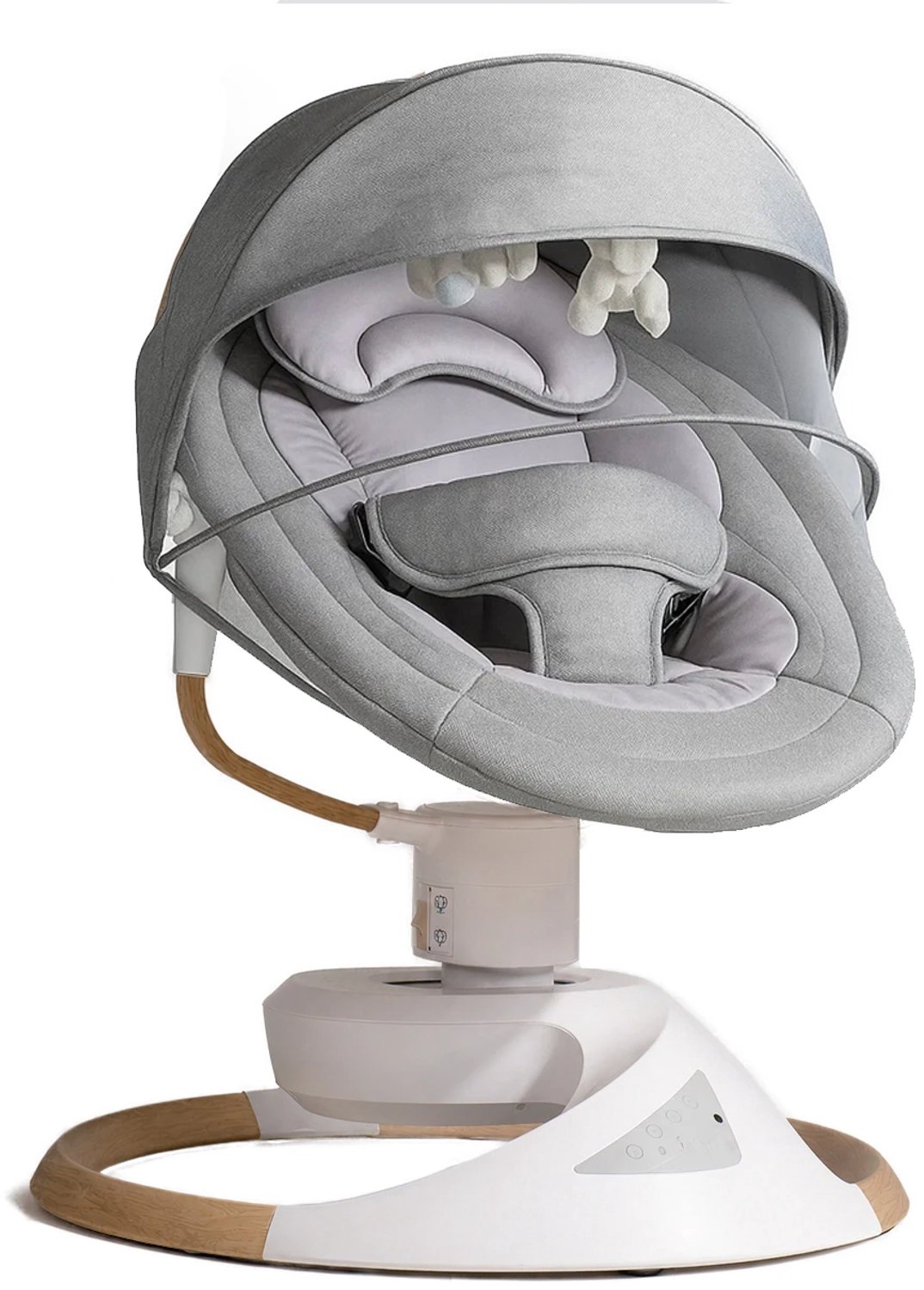 BEBE2LUXE EMY Elektrische Babyschommel en Wipstoel, 360° draaibaar, Bluetooth, afstandsbediening, 5 snelheden, tot 9 kg (grijs)