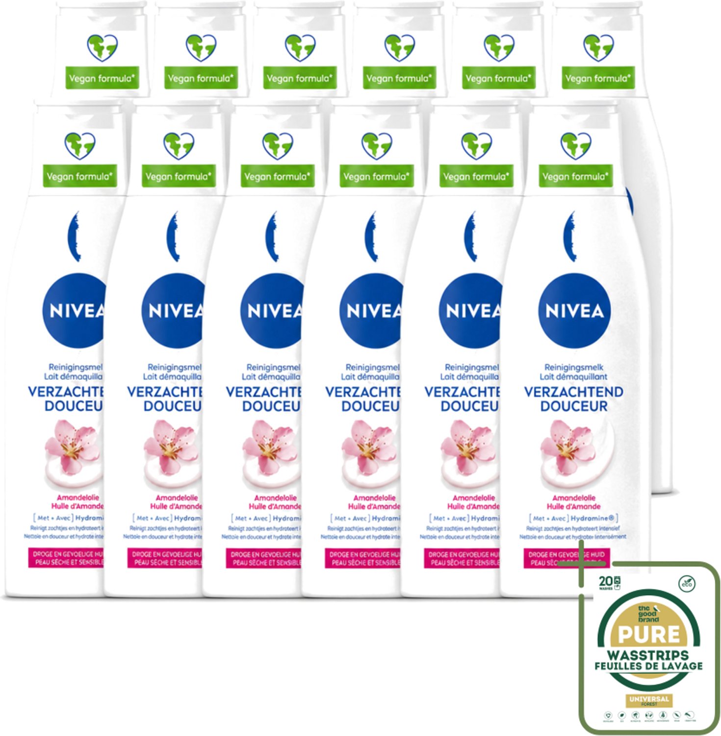 12 x Nivea - Gezichtsreiniger - Droge en Gevoelige Huid - Amandelolie - Hydramine - 200 ml - Wasstrips - Gezichtsreiniger - Droge Huid - Gevoelige Huid - Amandelolie - Hydramine