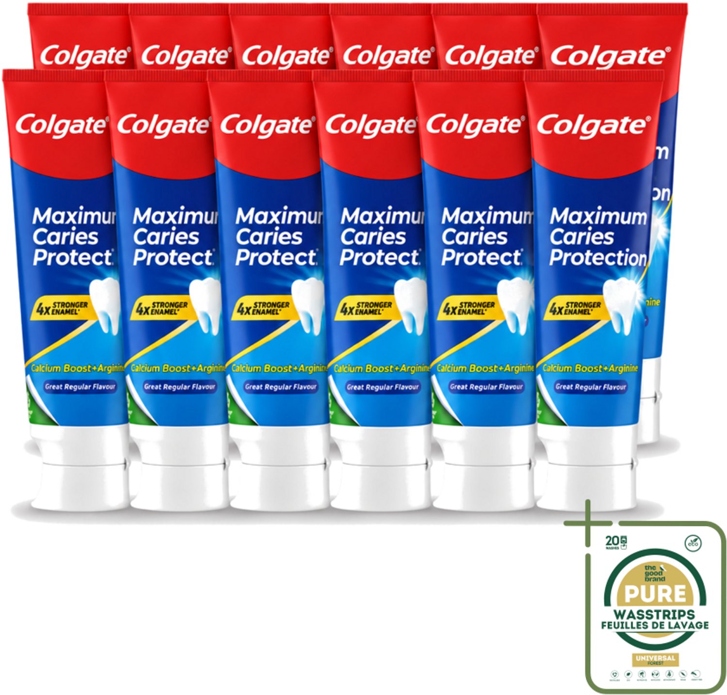 12 x Colgate - Carries Protection - Met Calcium - Tandpasta - 75ml - Wasstrips - Gaatjes - Tandbederf - Tanden Beschermen - Tandpasta - Fluoride