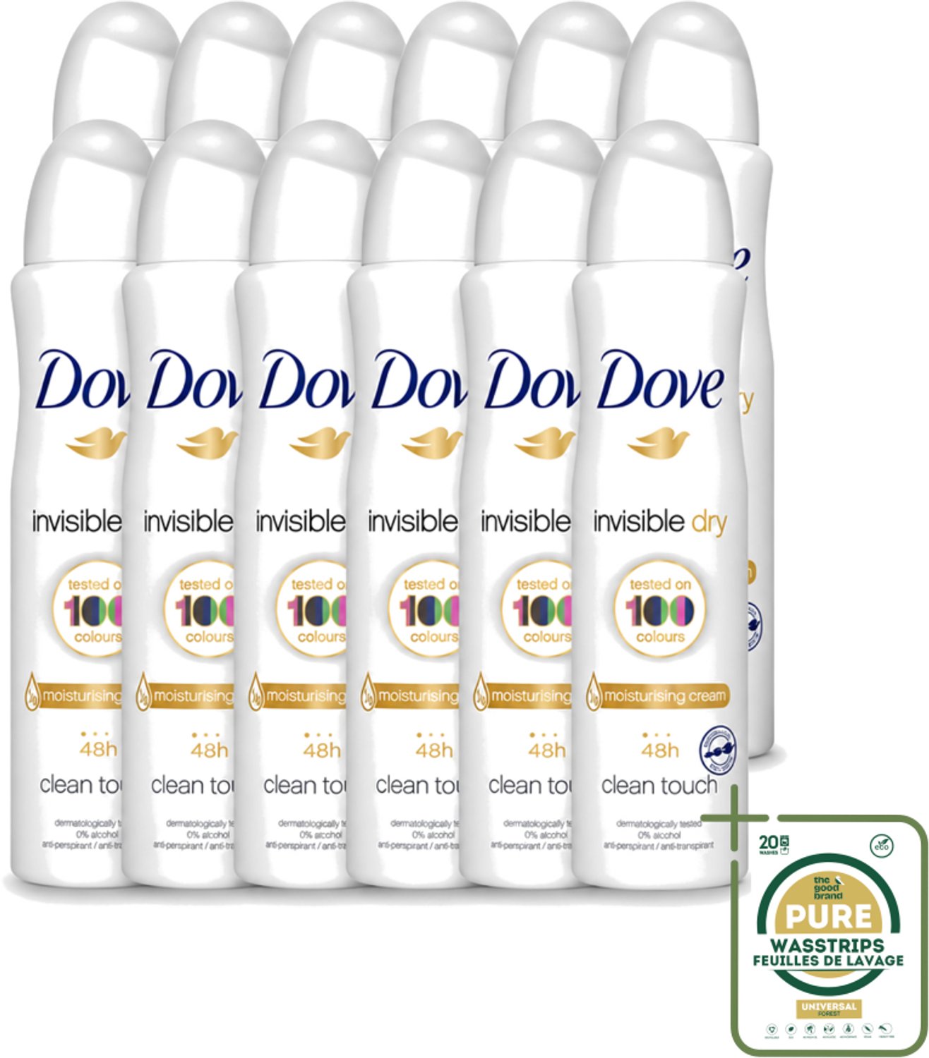 12 x Dove - Deodorant - Invisible Dry - Onzichtbare bescherming - 250 ml - Wasstrips - Onze Bescherming - Onzichtbaar - Zweet En Geur - Vlekken - Donkere Kleding