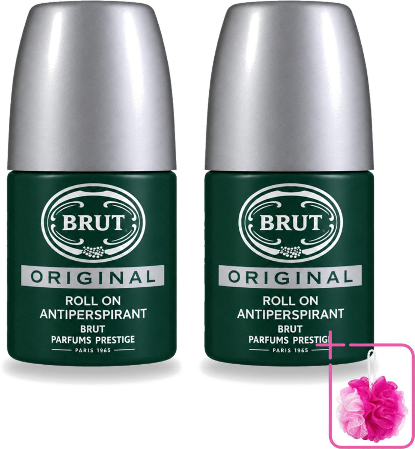 2 x Brut – Deodorant Roll-On – Original – Glas – 50 ml - Bulkverpakking - Deodorant voor mannen - Douchemop - Zweetgeur bestrijding