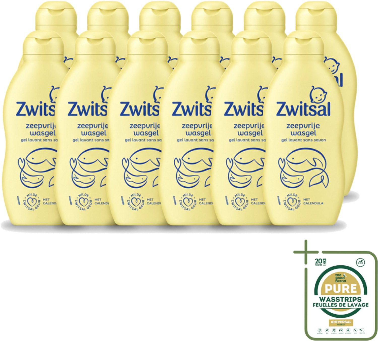 12 x Zwitsal – Wasgel – Zeepvrij – 200 ml - Wasstrips - Baby Wasgel - Zeepvrij Wasgel - Babyhuid Verzorging - Milde Wasgel - Calendula Wasgel
