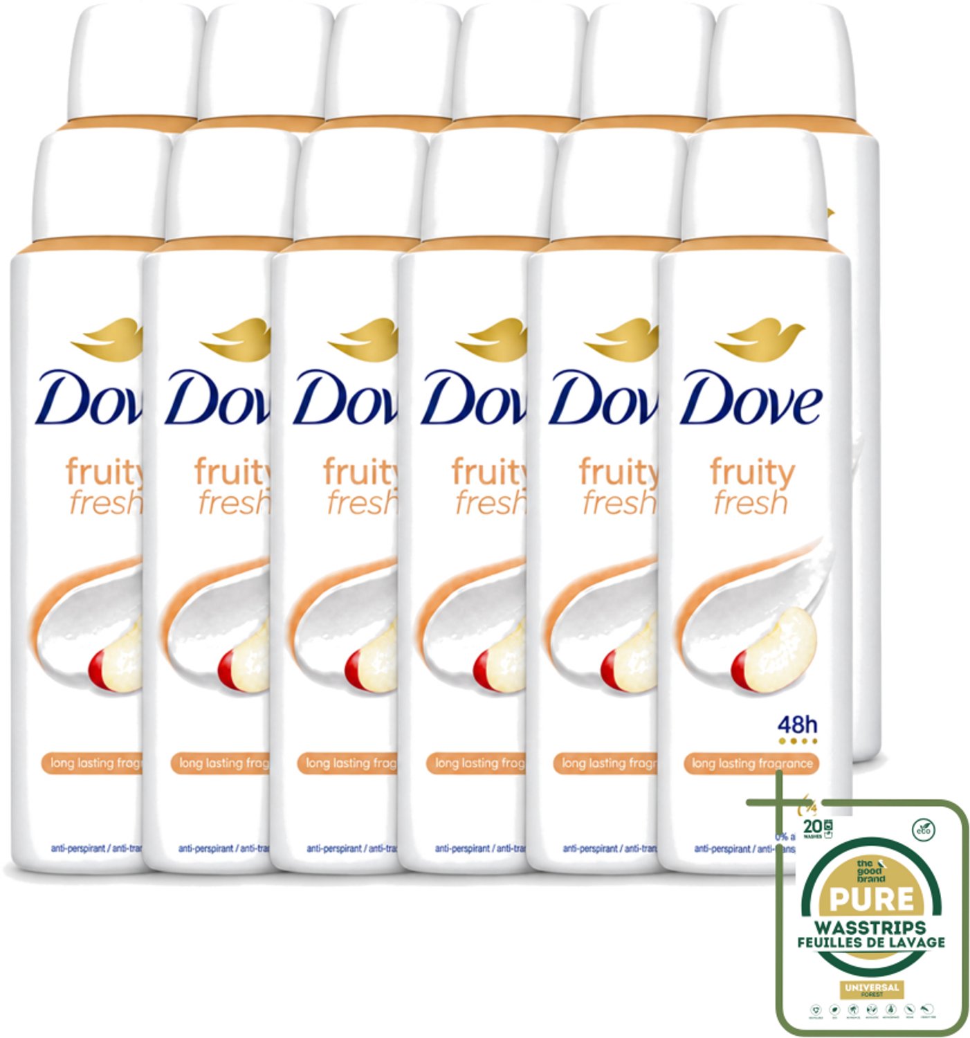 12 x Dove – Deodorant Spray – Fruity Fresh – 150 ml - Wasstrips - Deodorant Spray - Fris - Fruitige Geur - Okselhuid Verzorging - Transpiratiegeur