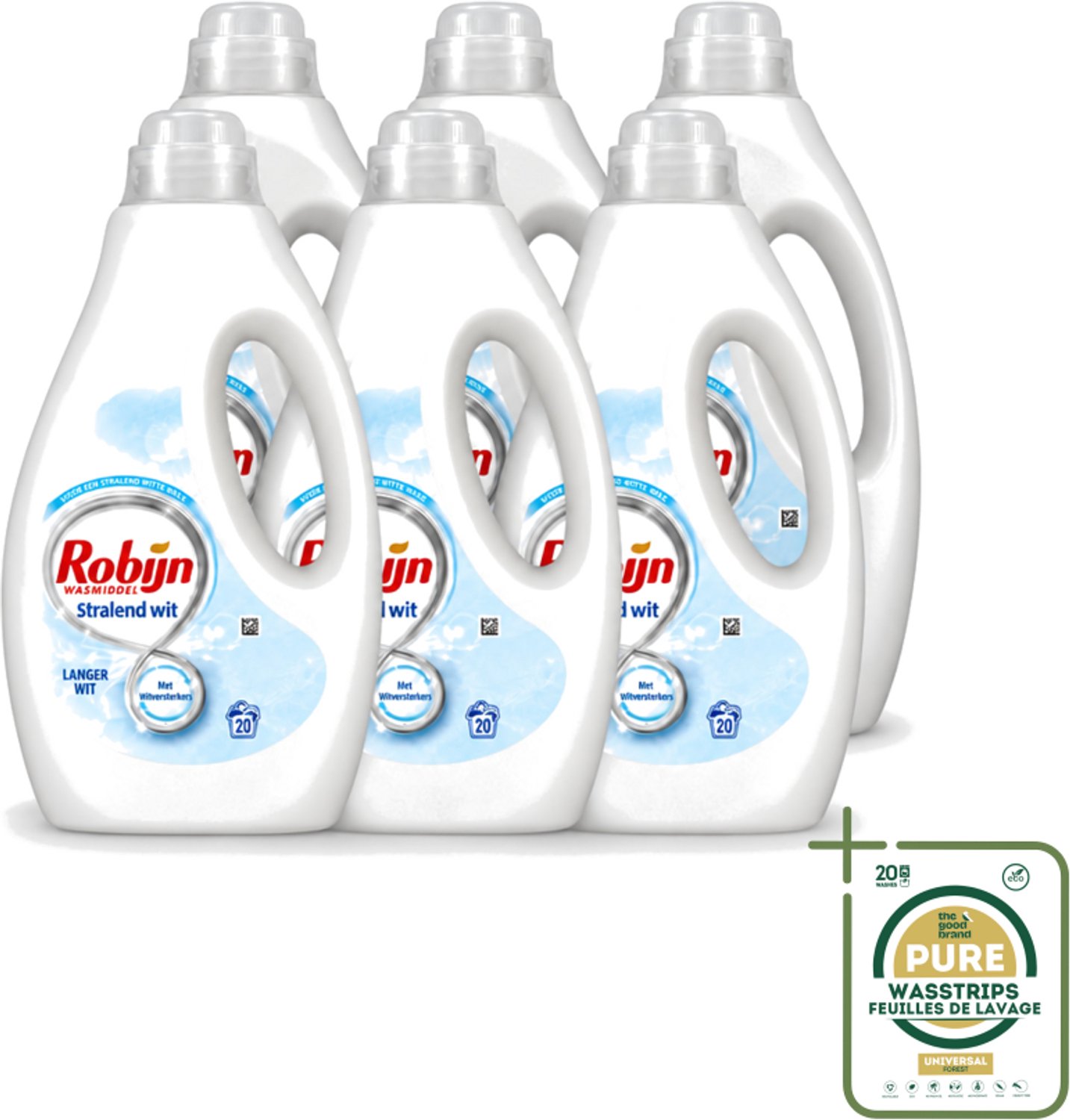 6 x Robijn – Vloeibaar Wasmiddel – Stralend Wit – 20 wasbeurten - Wasstrips - Stralend Wit Wasmiddel - Witte Was - Witversterker - Frisse Geur Wasmiddel - Wasverzachter