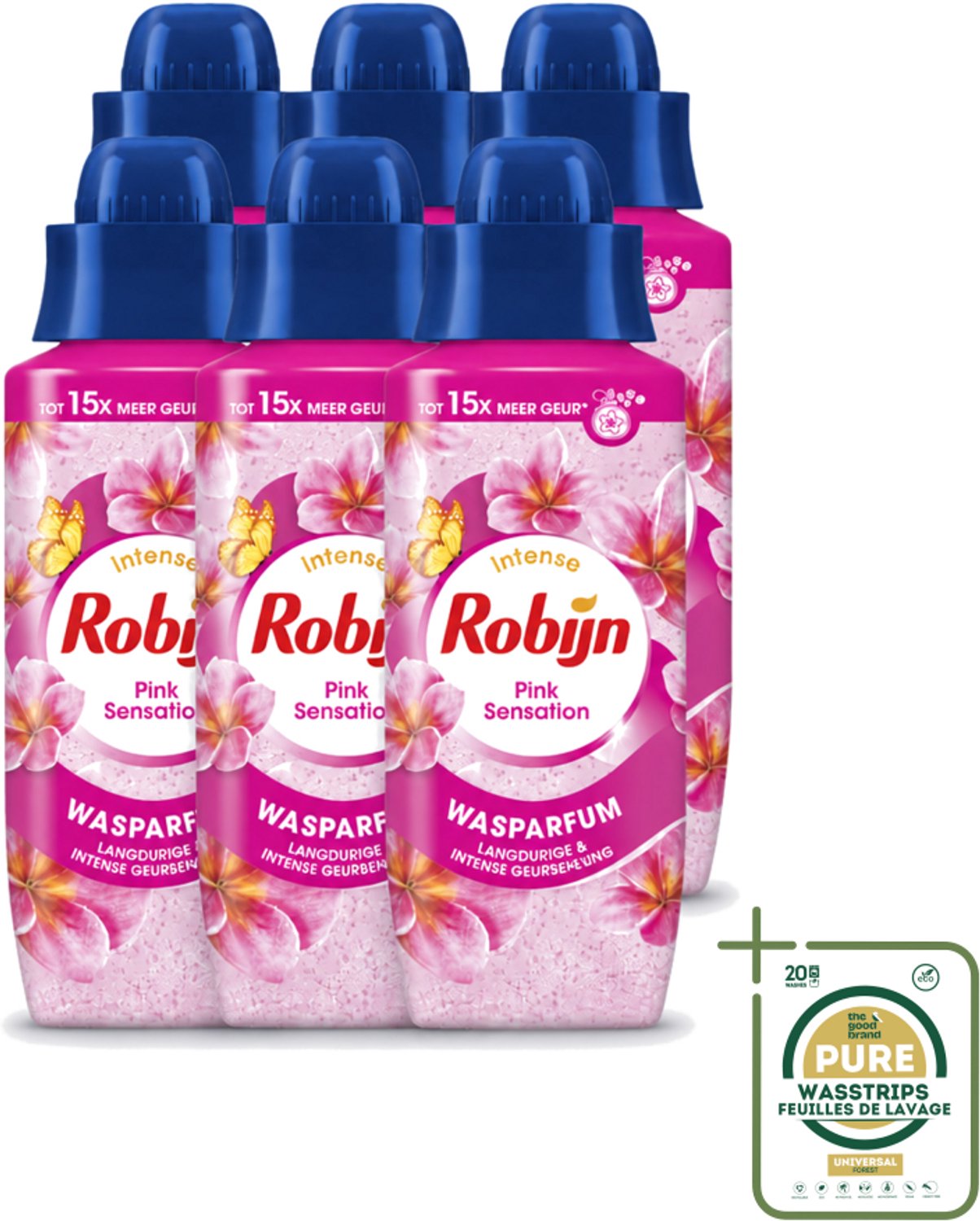 6 x Robijn – Wasparfum – Intense Pink Sensation – 342 ml - Wasstrips - Wasparfum - Wasgeur - Geurboost - Wasmiddel - Wasgeur