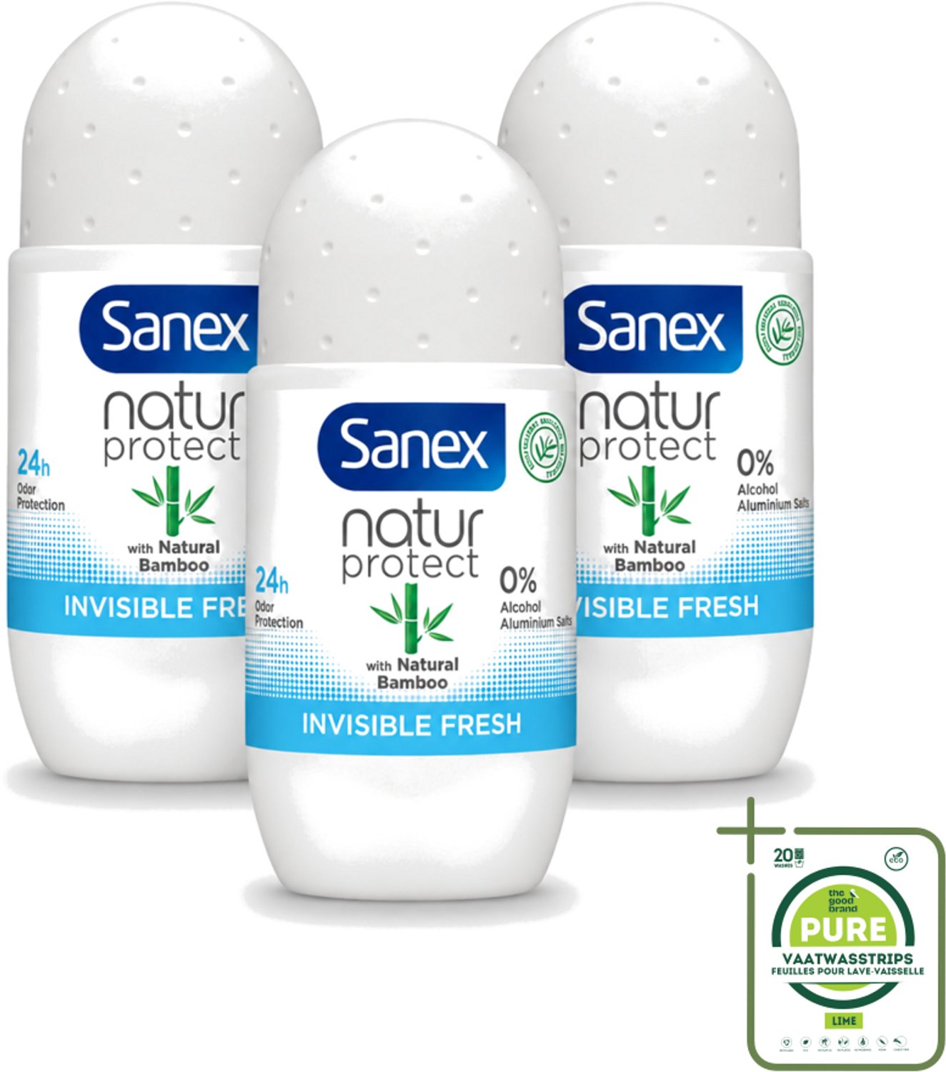 3 x Sanex – Deo Roll-on – Bamboo Invisible Fresh – 50 ml - Grootverpakking - Deodorant Roll-on - Bamboe - Natuurlijke Frisheid - Kledingbescherming - Witte Vlekken Voorkomen