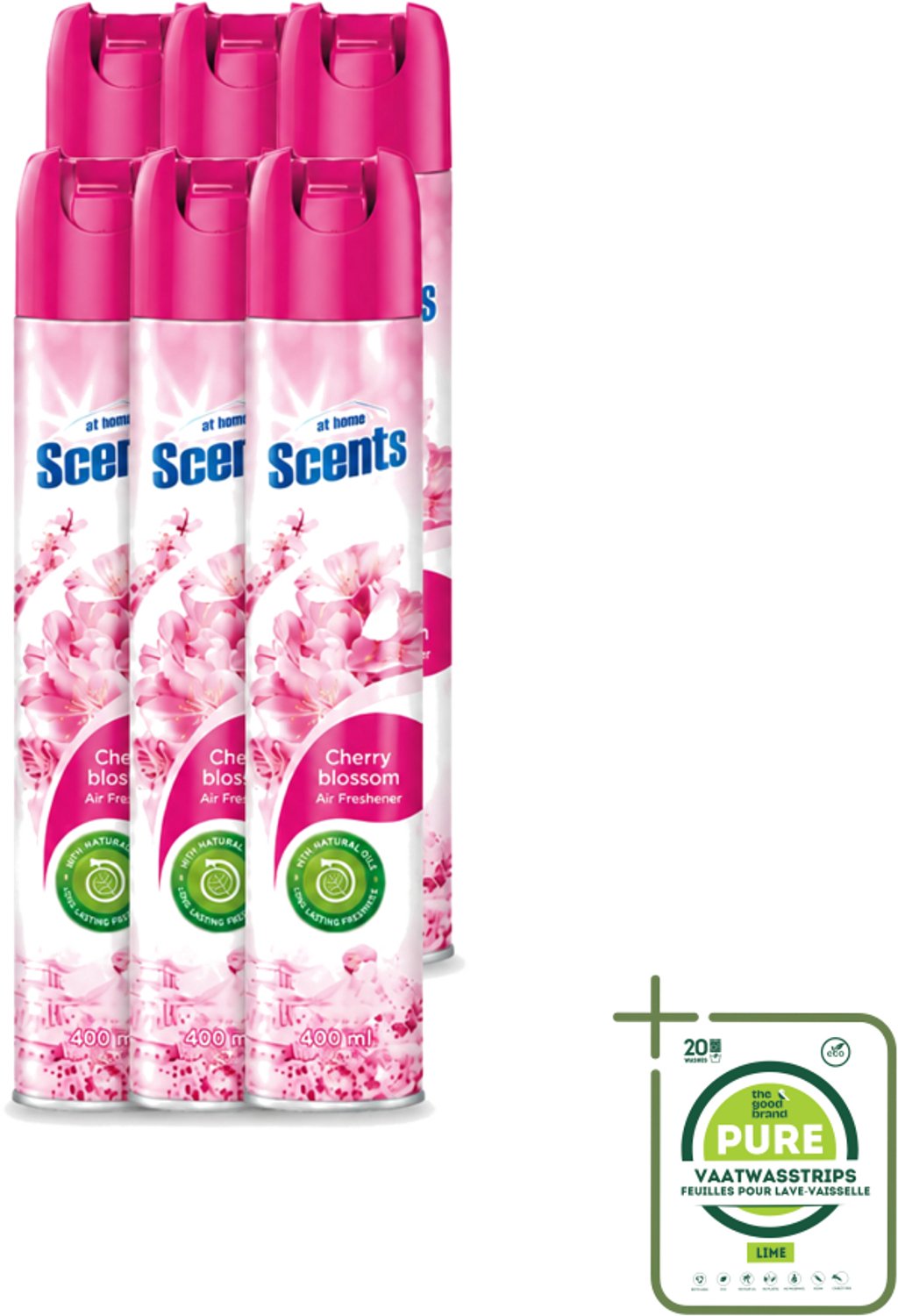 6 x At Home – Luchtverfrisser Spray – Cherry Blossom – Fris Bloemig - 400 ml - Grootverpakking - Luchtverfrisser - Kersenbloesemgeur - Frisse Geur - Geurneutraliseren - Luchtverfrisser Cherry Blossom