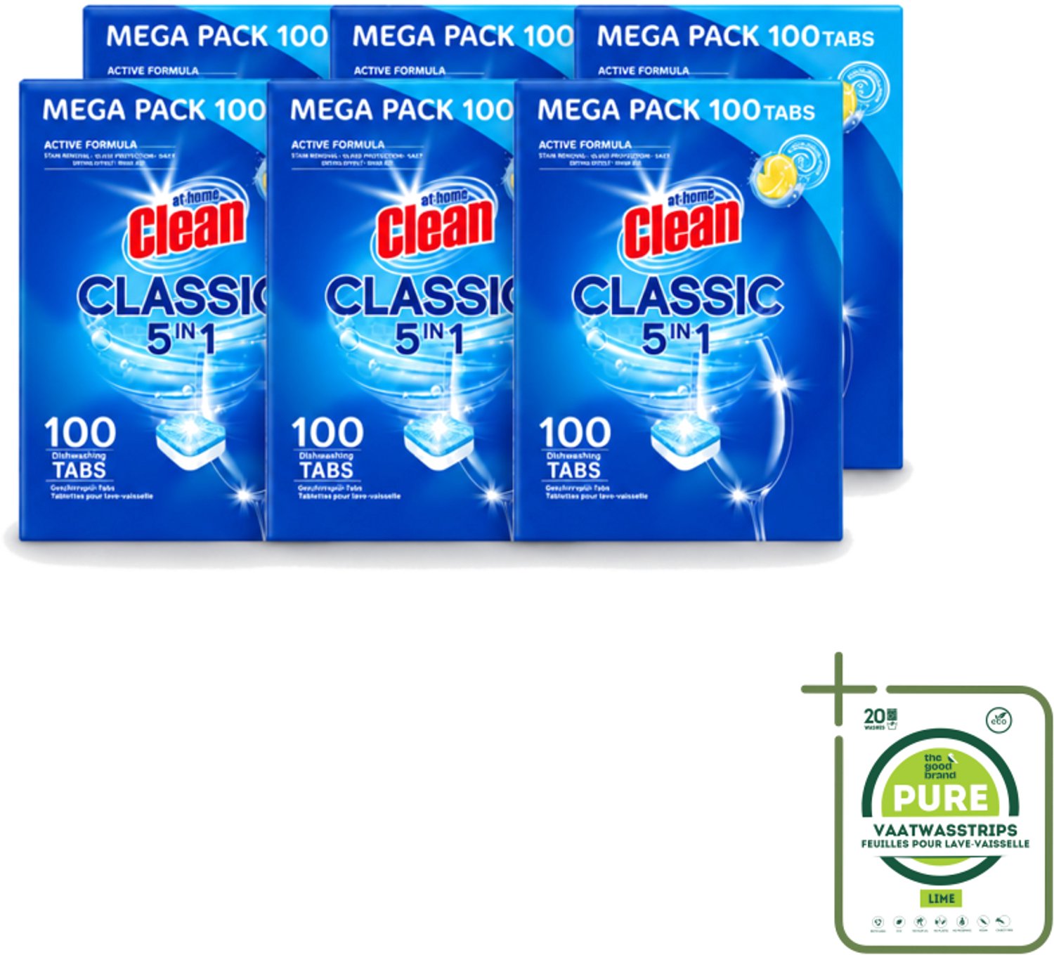 6 x At Home – Vaatwastabletten 5-in-1 – Classic Citroen – 100 Tabs - Grootverpakking - Vaatwastabletten - Vaatwassen - Reinigen - Citroengeur - Glans