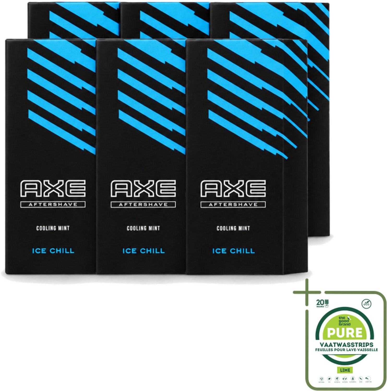 6 x Axe – Aftershave – Ice Chill – Cooling Mint – 100 ml - Grootverpakking - Vaatwasstrips - Aftershave - Verkoeling - Huidverzorging - Scheren - Frisheid