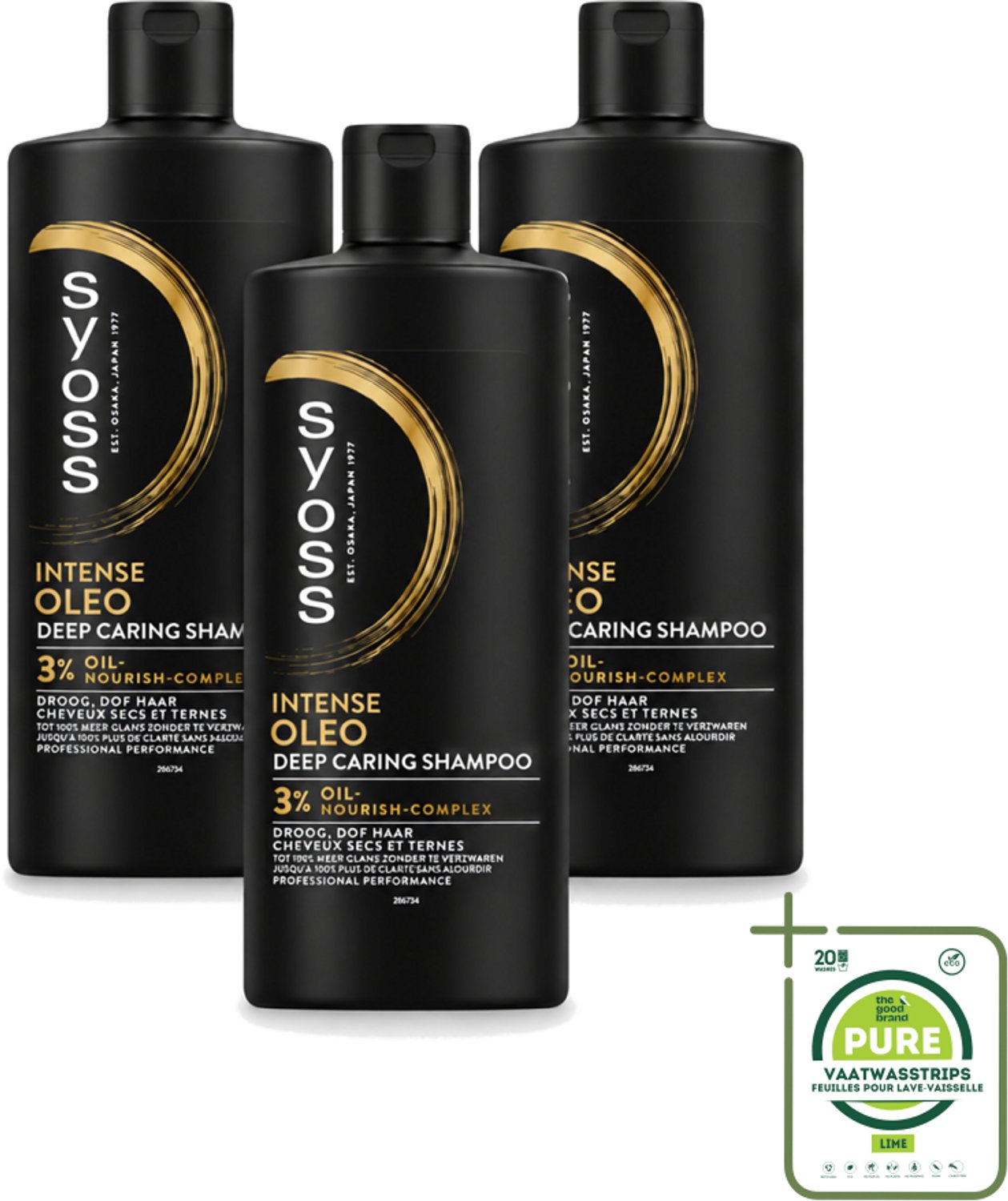 3 x Syoss – Shampoo – Oleo – 440 ml - Grootverpakking - Vaatwasstrips - Voedend Shampoo - Droog Haar - Beschadigd Haar - Haar Herstellen - Haar Glans