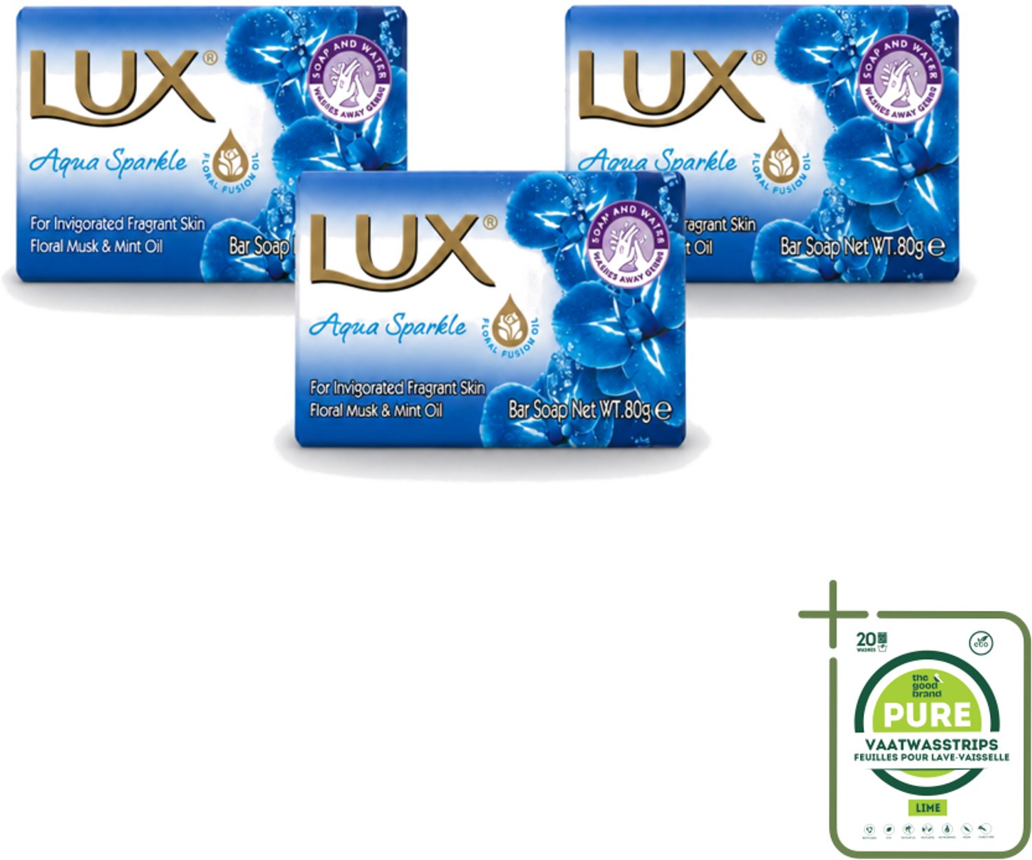 3 x Lux – Bar Soap – Aqua Sparkle – 80 g - Grootverpakking - Vaatwasstrips - Zeeptablet Aqua Sparkle - Reiniging - Huid Verzorging - Frisse Geur - Zachte Reiniging