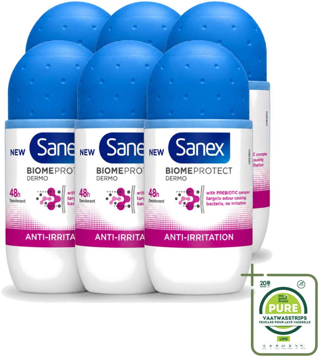 6 x Sanex – Deo Roll-on – BiomeProtect Dermo Anti-Irritation – 50 ml - Grootverpakking - Gevoelige Huid - Anti-irritatie - Deodorant Roller - Huidmicrobioom - PH Balans