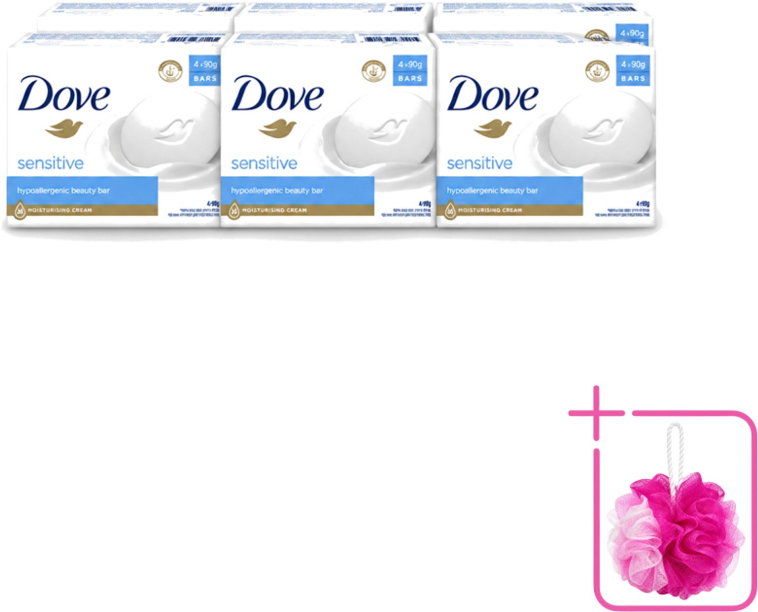 6 x Dove Zeep - Sensitive 4 x 90 gr. - Bulkverpakking - Gevoelige huid - Douchemop - Zachte reiniging