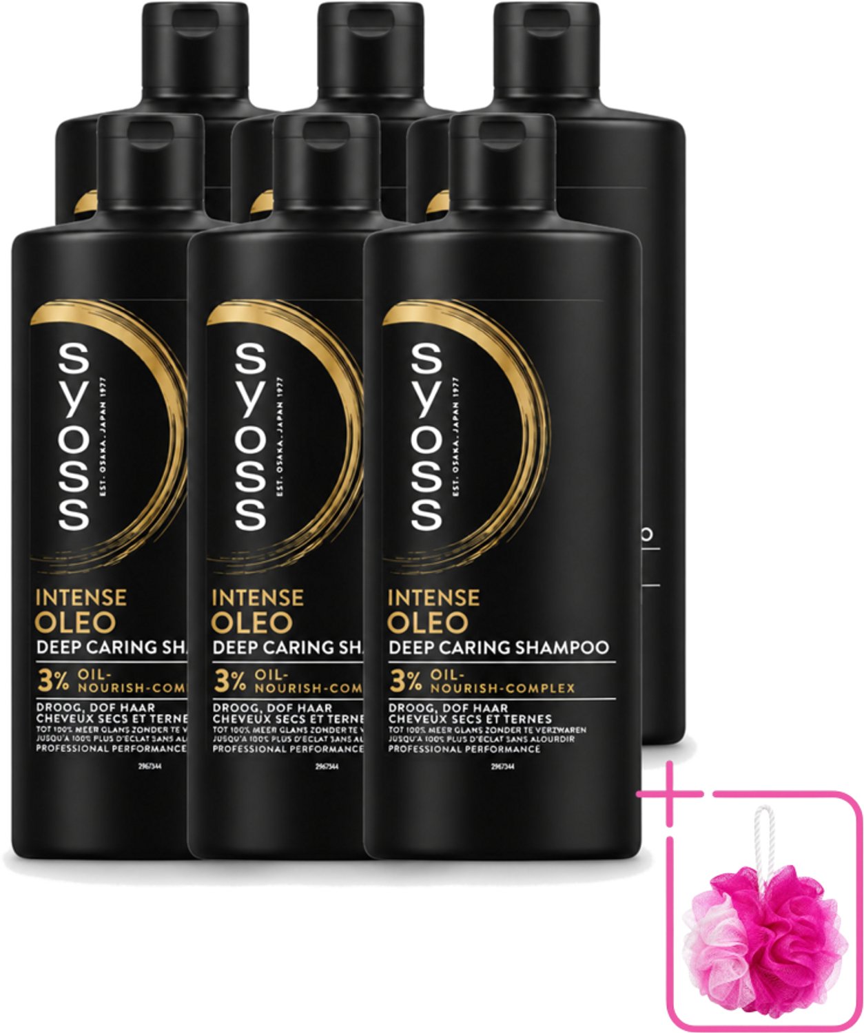 6 x Syoss – Shampoo – Oleo – 440 ml - Bulkverpakking - Voedend shampoo - Douchemop - Droog haar