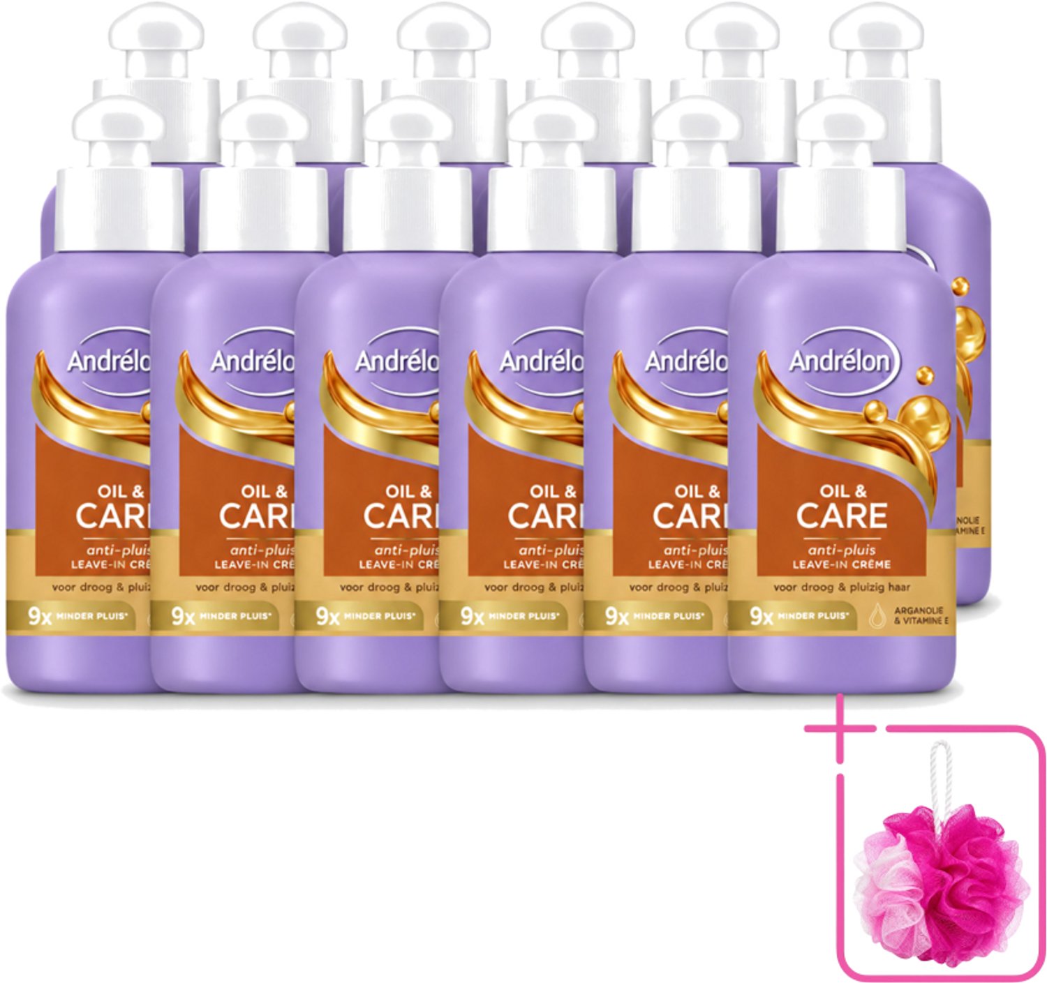 12 x Andrélon – Leave-In Crème – Oil & Care – 200 ml - Bulkverpakking - Haarkruid - Douchemop - Anti-pluis