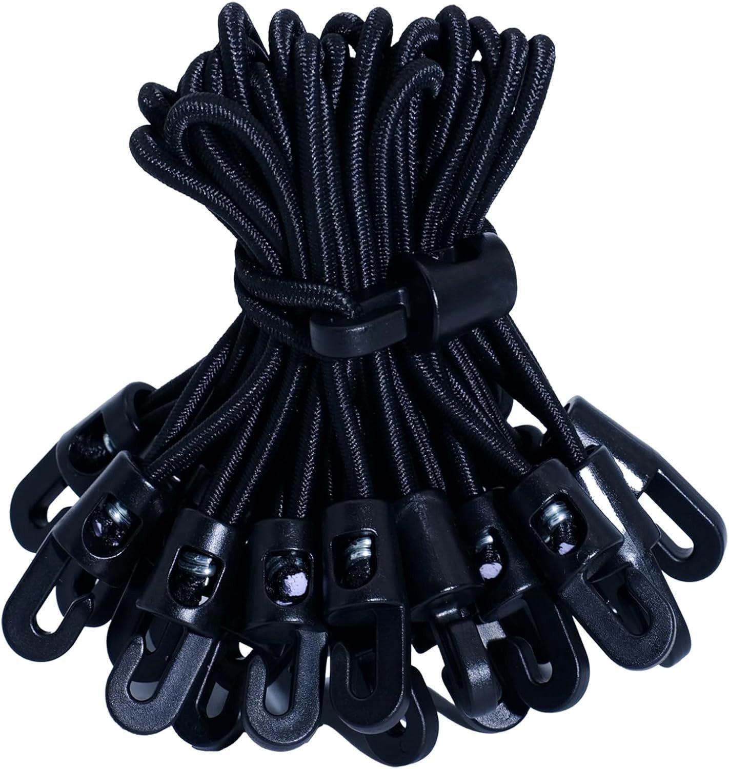 50 Elastische Koorden met Haak 15cm - Rubber Koorden voor Tenten, Gordijnen en Partytenten, Zwart