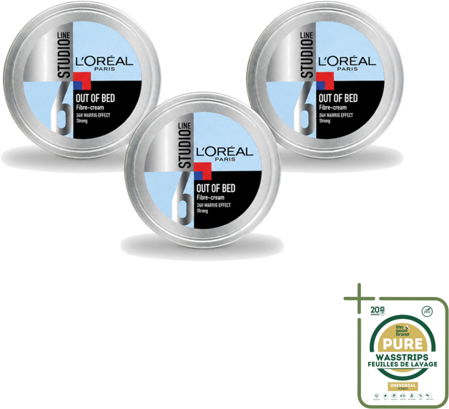3 x L'Oréal Paris - Wax - Studio Line - Out Of Bed - Fibre Cream - Warrig Effect - 150 ml - Warrig Effect - Out Of Bed Look - Haar Styling - Haar Crème - Warrig Haar