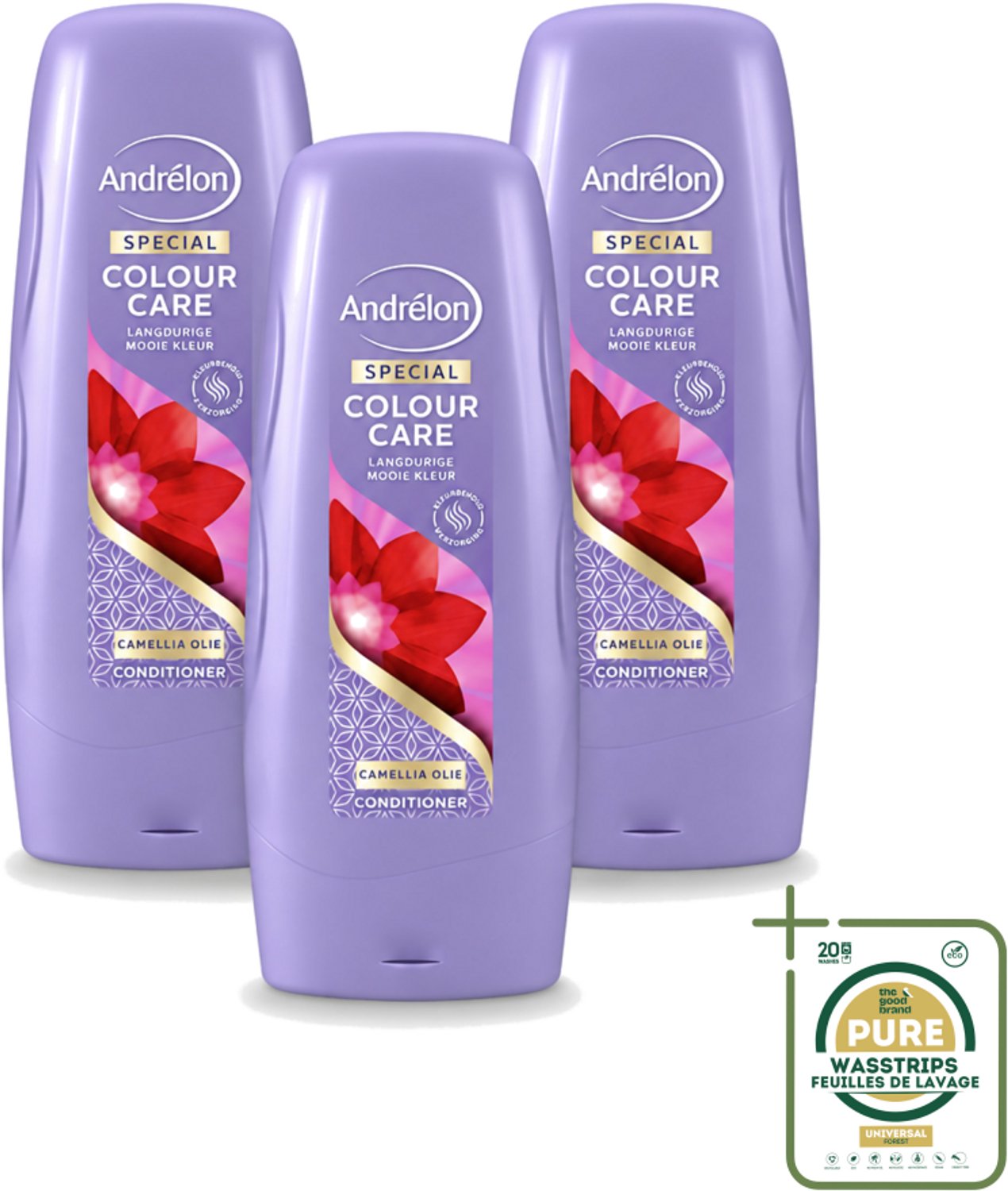 3 x Andrélon - Colour Care - Camellia Olie - Conditioner - Kleurbehoud - 300 ml - Wasstrips - Kleurbehoud - Gekleurd Haar - Camellia-olie - Sulfaatvrije Conditioner - Haar Verzorging