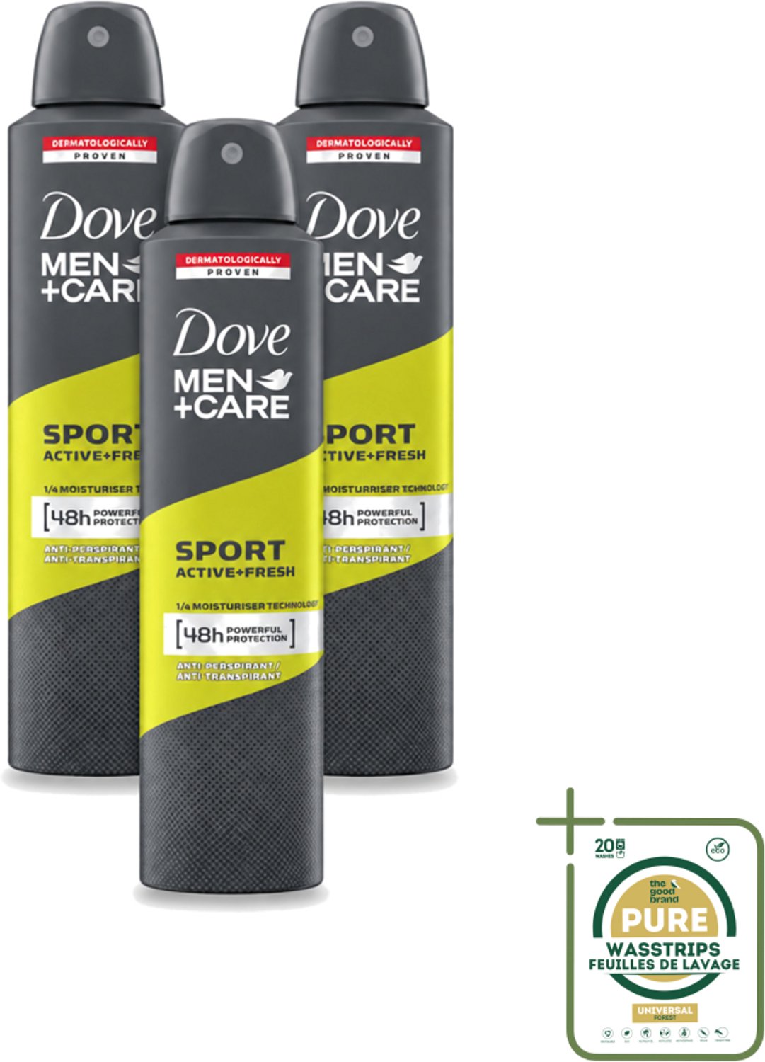 3 x Dove - Deodorant - Spray Men - Sport Active + Fresh - Energiek en verfrissend - 250 ml - Wasstrips - Sport Deodorant - Energieke Geur - Anti-transpirant - Zweetbescherming - Frisheid