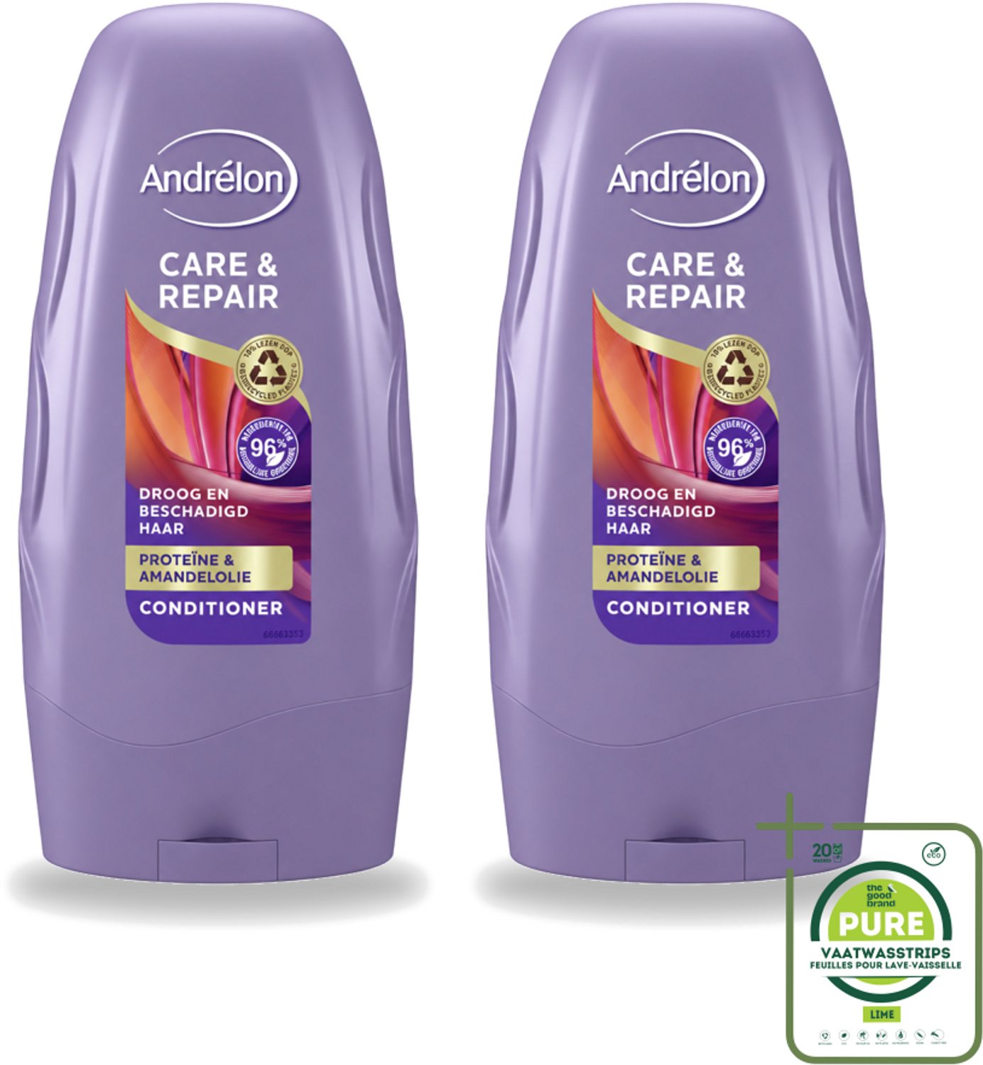2 x Andrélon - Care & Repair - Conditioner - Voor Beschadigd Haar - 250 ml - Grootverpakking - Vaatwasstrips - Haarkleur - Haarverzorging - Haarherstel - Haarbescherming - Haarversterking