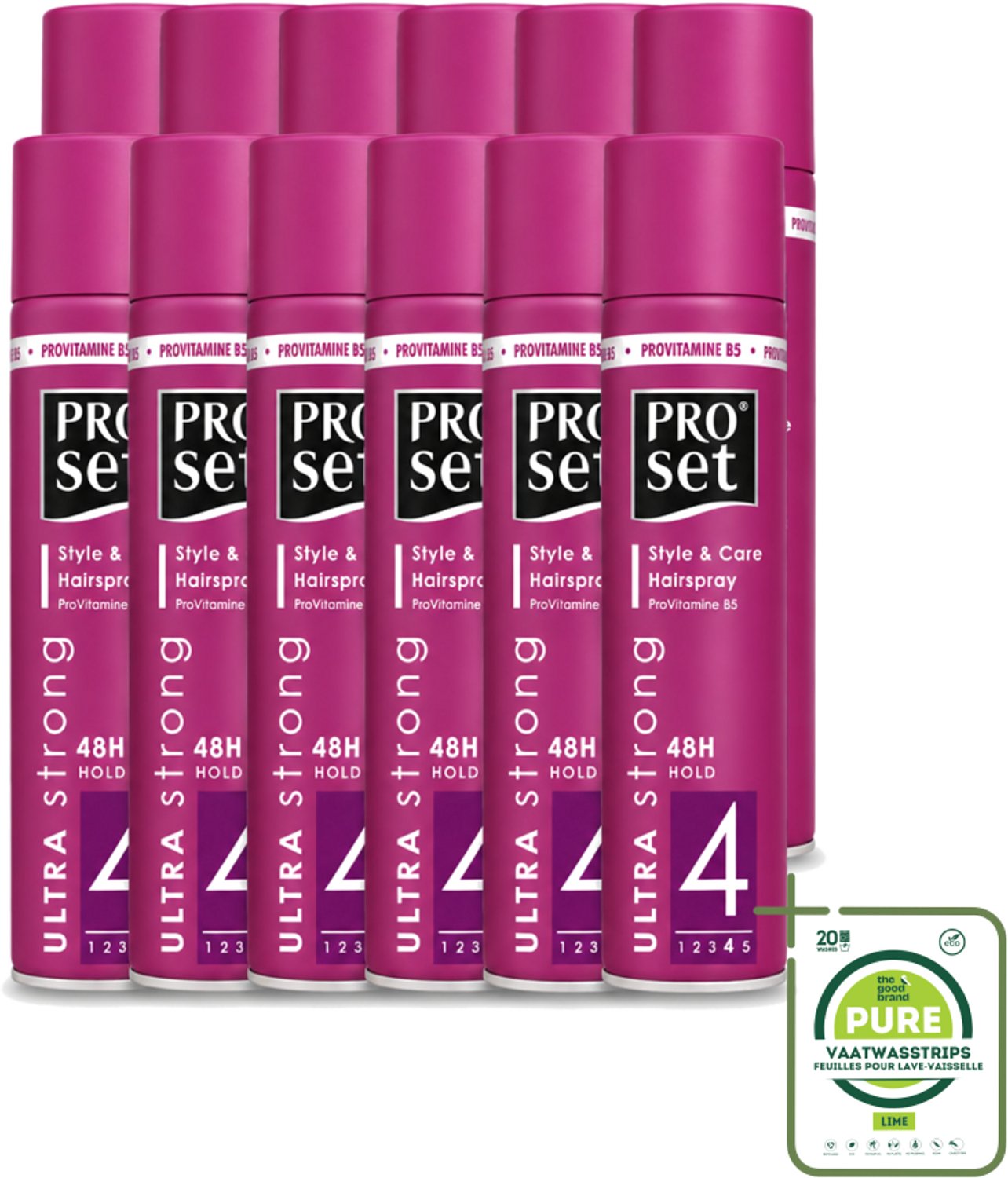 12 x Proset - Haarspray - Ultra Sterk - 48 uur Werking - 250 ml - Grootverpakking - Haarspray - Haarspray 48 Uur - Haarspray Met B5 - Haarspray Voor Langdurige Fixatie - Haarspray Voor Gezond Haar