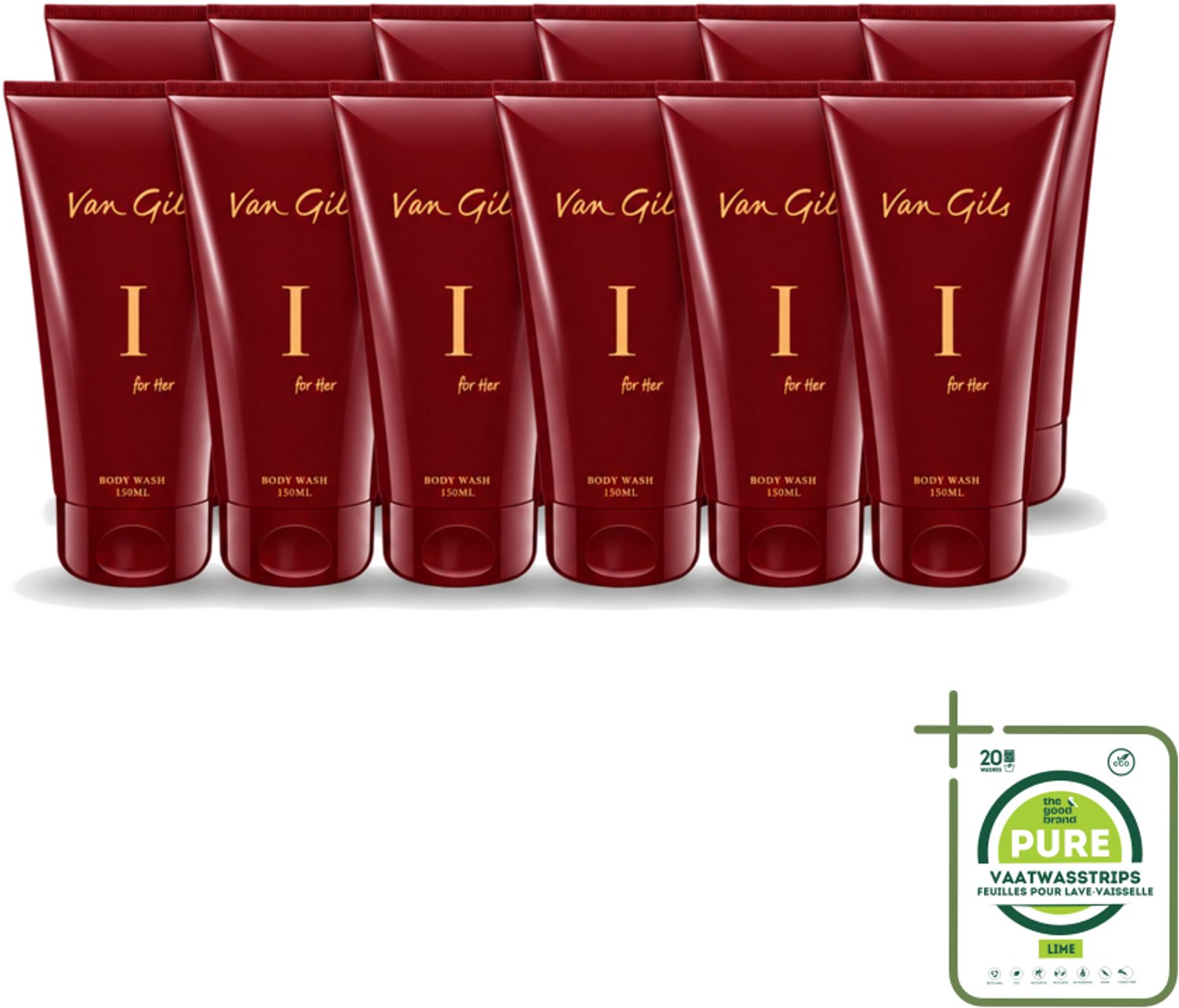 12 x Van Gils - Douchegel - I for Her - Zachte Reiniging & Luxe Geurbeleving - 150 ml - Grootverpakking - Vaatwasstrips - Douchegel Vrouwelijk - Reiniging Huid - Luxe Geur - Schuimende Douchegel - Hydraterende Douchegel