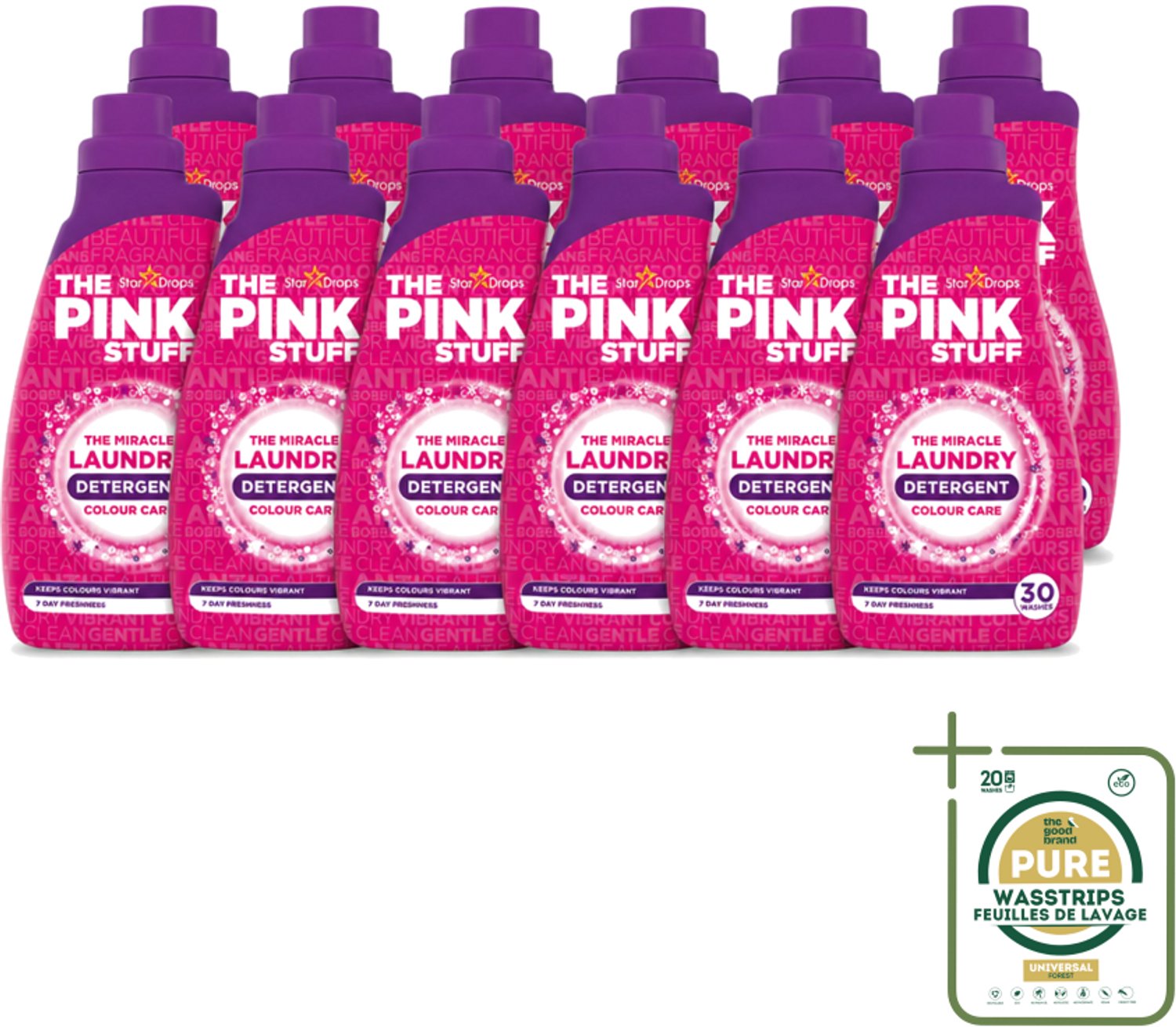 12 x The Pink Stuff - Wasgel - Gekleurde was - Wasmiddel - 30 Wasbeurten - 960ml - Wasstrips - Wasgel - Wasmiddel - Gekleurde Was - Vlekken Verwijderen - Kleur Behouden