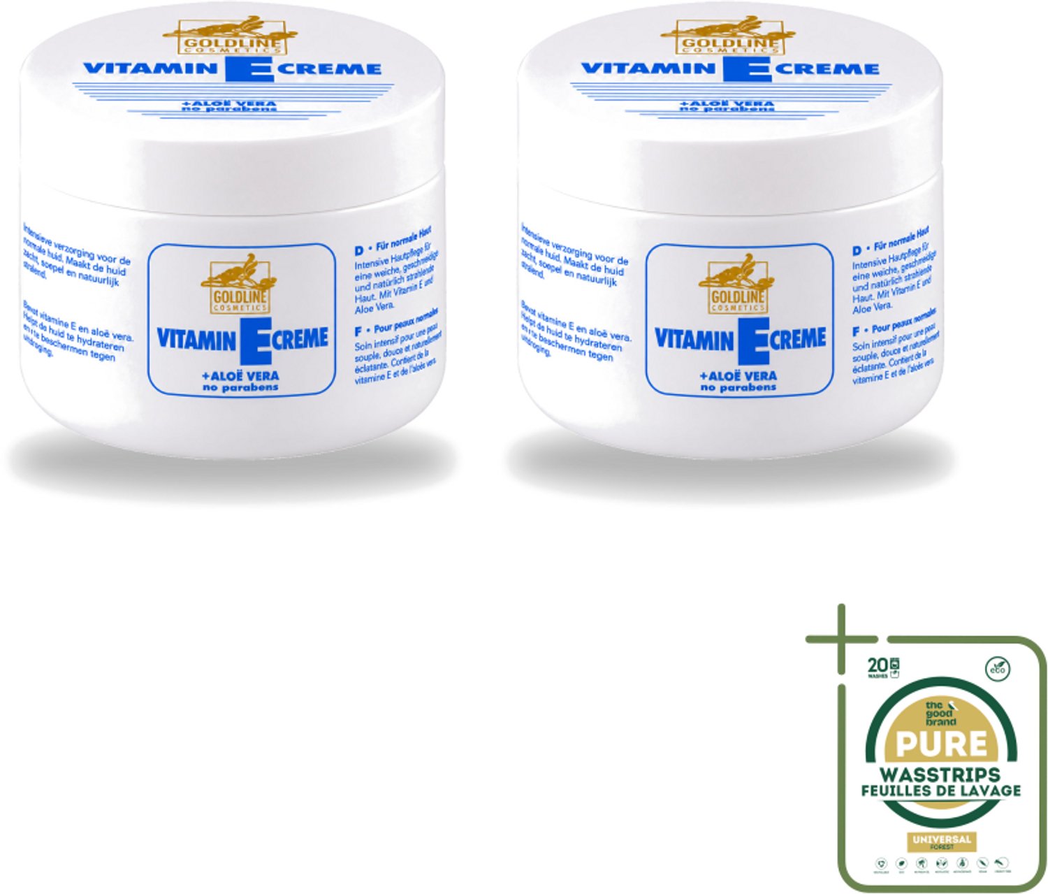 2 x Goldline - Bodycrème - Vitamine-E & Aloë Vera - Normale Huid - Hydraterend - 250 ml - Wasstrips - Bodycrème - Vitamine E - Aloë Vera - Hydraterend - Huidverzorging
