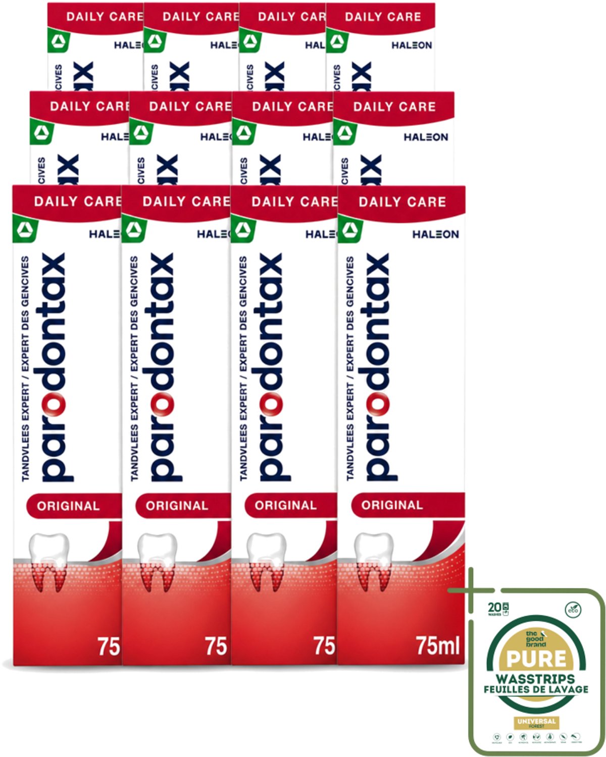 12 x Parodontax - Tandpasta - Original - Versterkt Tandvlees & Verwijdert Tandplak - 75 ml - Wasstrips - Tandpasta - Tandvlees - Tandplak - Bloedend Tandvlees - Fluoridetandpasta