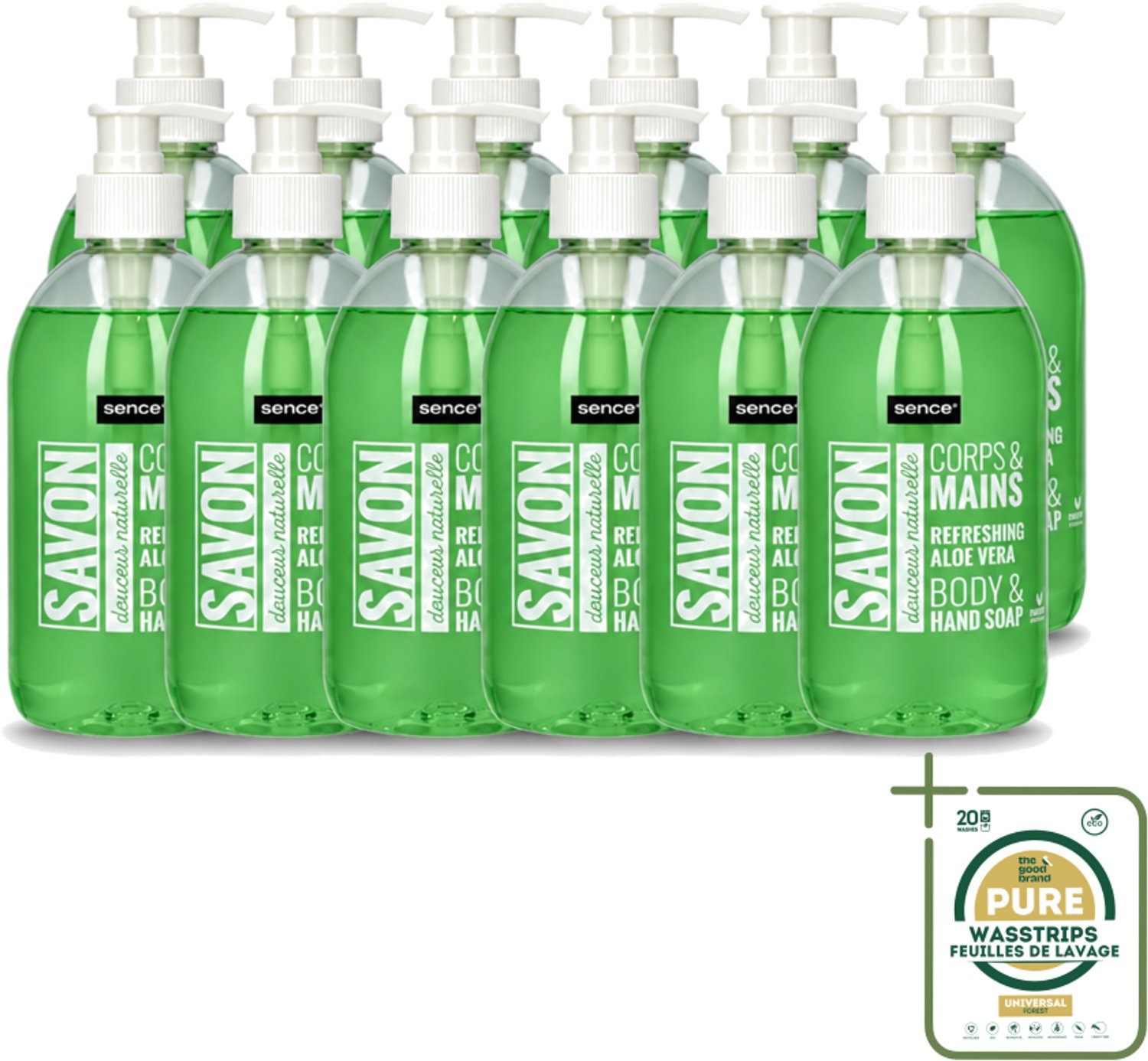 12 x Sence - Refreshing Aloe Vera - Handzeep - Savon - 500 ml - Wasstrips - Aloe Vera Handzeep - Handzeep Aloe Vera - Aloe Vera Handverzorging - Vloeibare Handzeep - Aloe Vera Geur
