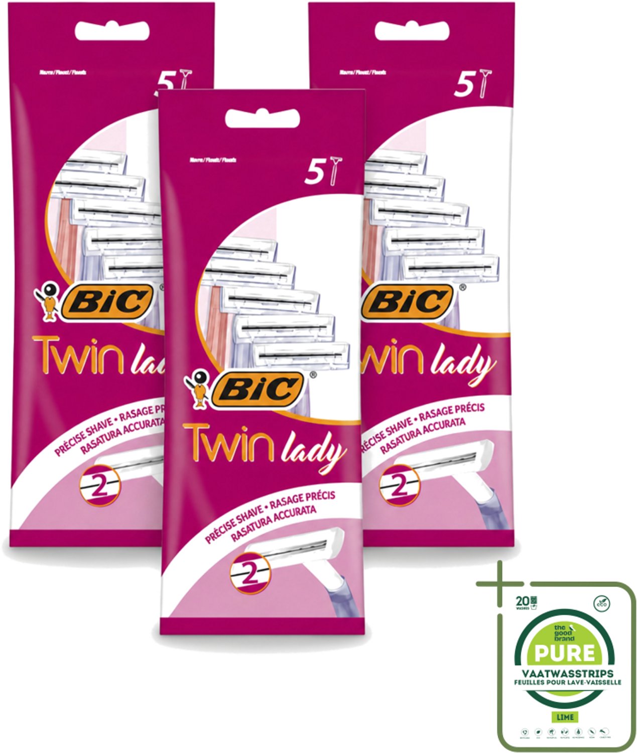3 x Bic - Twin Lady - Scheermesjes - Dubbel Mesje - Wegwerpmesjes - 5 Scheermesjes - Grootverpakking - Scheermesje Vrouw - Wegwerpscheermesje - Dubbel Mesje - Scheerbeurt Vrouw - Pastelkleur