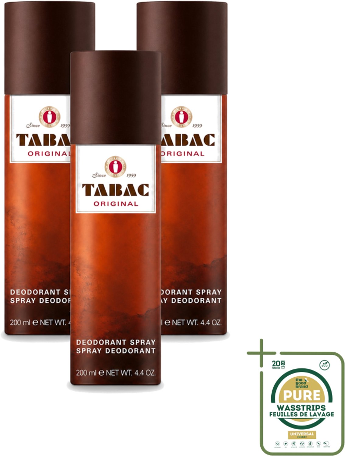 3 x Tabac Original - Deodorant Spray - Anti-transpirant - 200 ml - Wasstrips - Tabac Original - Deodorant Spray - Anti-transpirant - Zweetvermindering - Mannelijke Geur