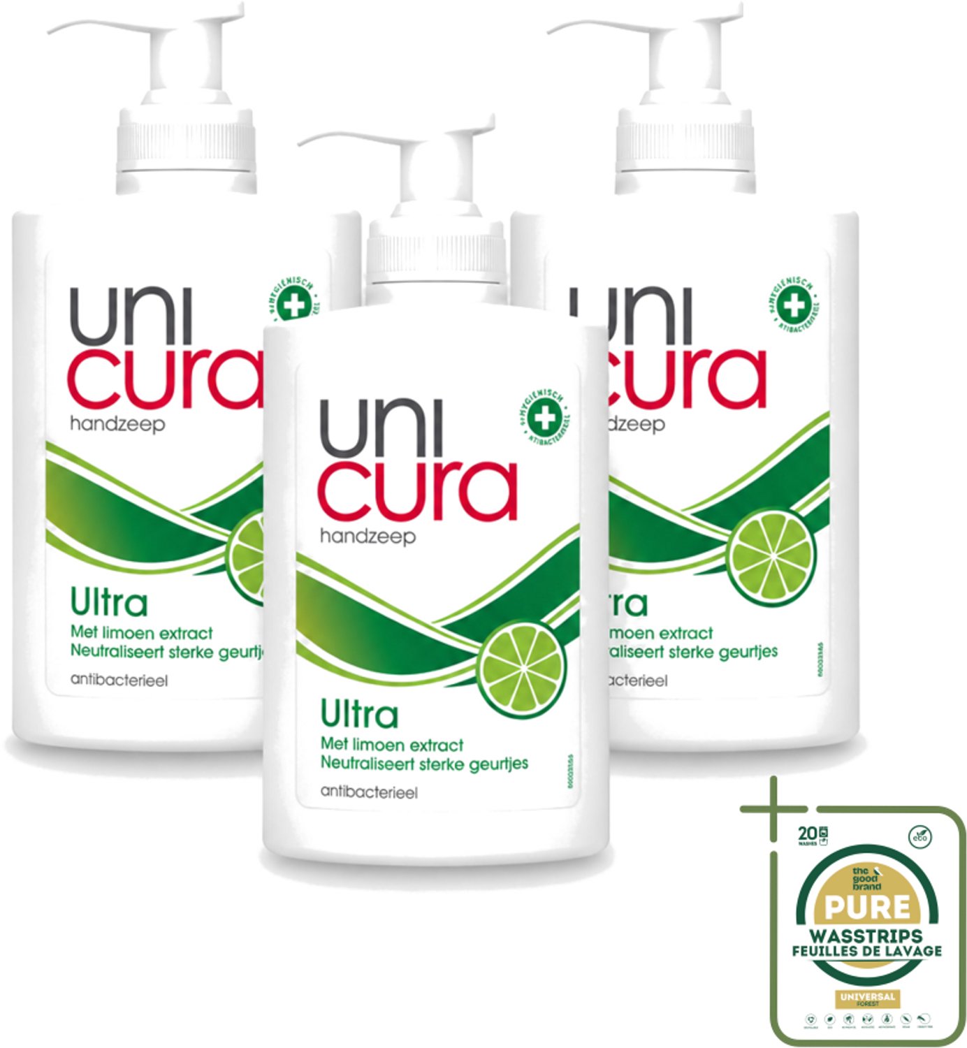 3 x Unicura - Vloeibare Zeep Ultra - Verzorgend - 250 ml Pomp - Wasstrips - Handzeep - Antibacteriële Handzeep - Handverzorging - Hygiëne - Natuurlijke Handzeep