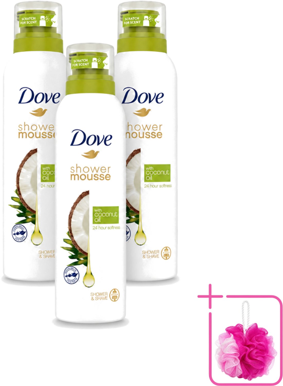 3 x Dove - Douchemousse - Coconut Oil - Voedend en verzorgend - 200 ml - Bulkverpakking - Douche mousse - Douchemop - Kokosolie