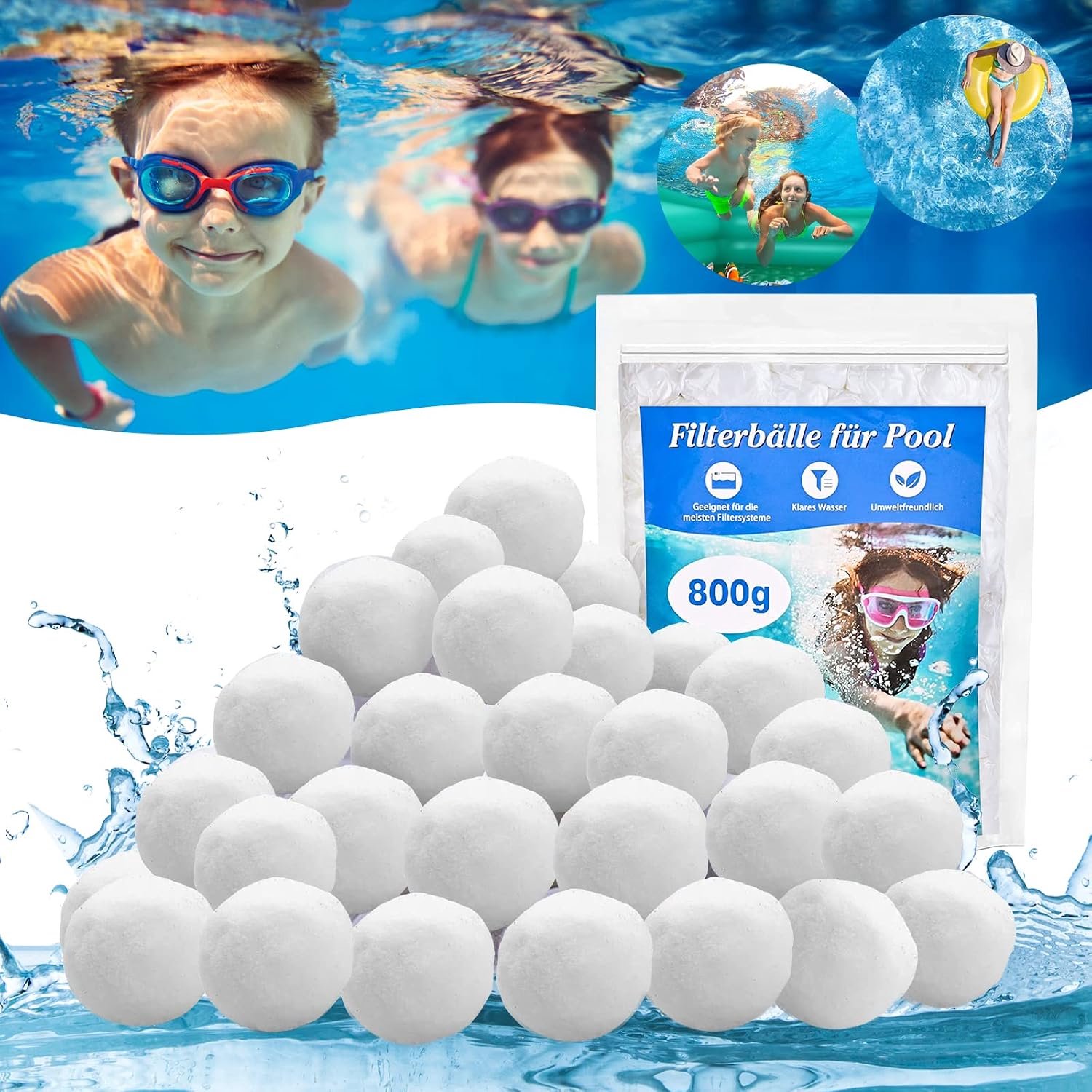 800 g filter ball for swimming pool, reusable, alternative to filter sand, suitable for various filter systems - ShopVlot