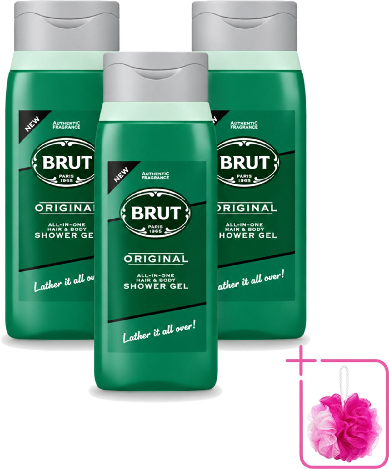 3 x Brut - Douchemiddel - All in One Haar en Body - Original - Verzorgend & Verfrissend - 500ml - Bulkverpakking - Douchegel haar en lichaam - Douchemop - Verzorgende douchegel