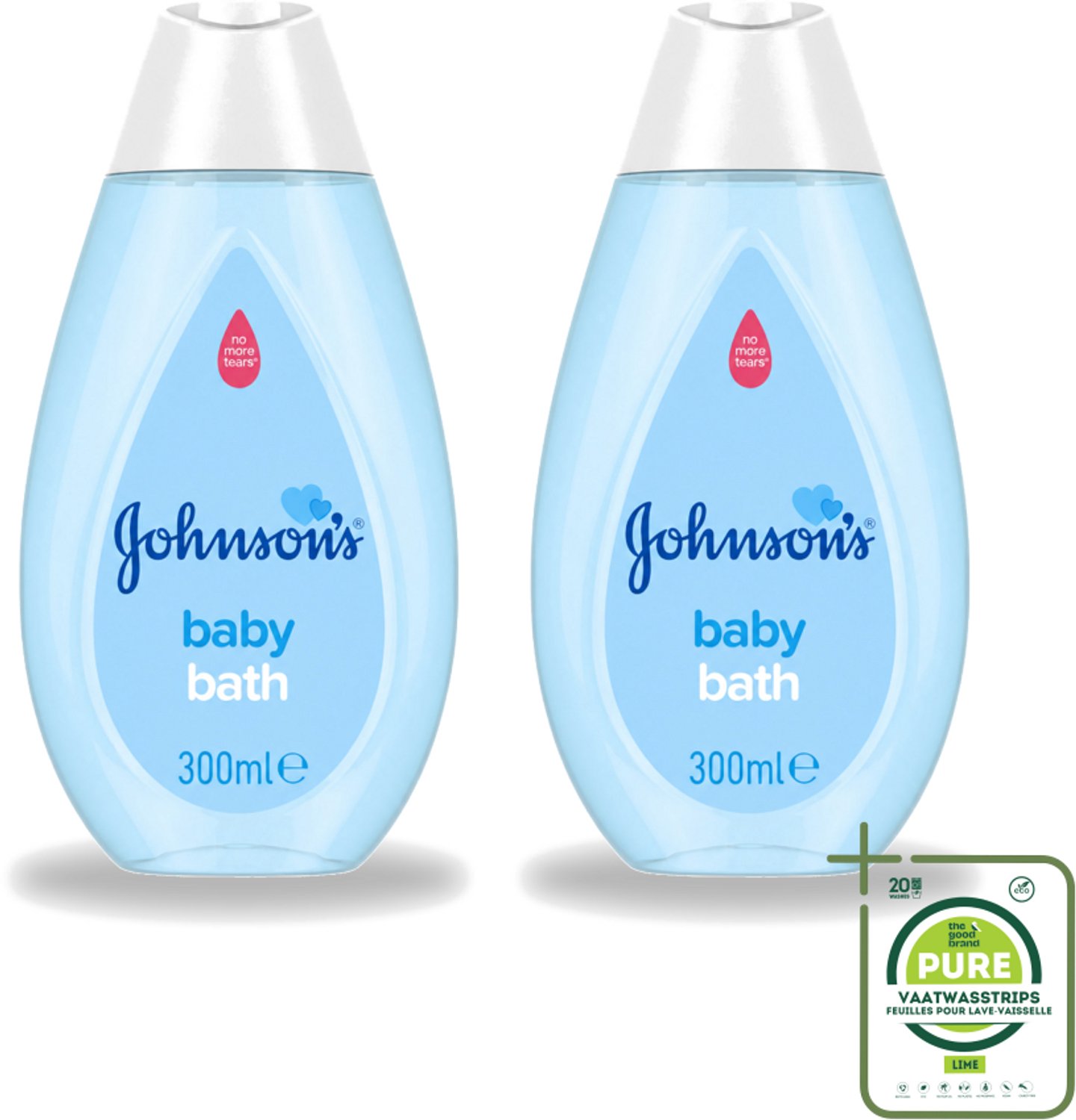 2 x Johnson's - Baby Bath - Puur & Zacht - 300 ml - Grootverpakking - Vaatwasstrips - Babybad - Babyzeep - Zachte Badzeep - Gevoelige Huid - Babyhuid