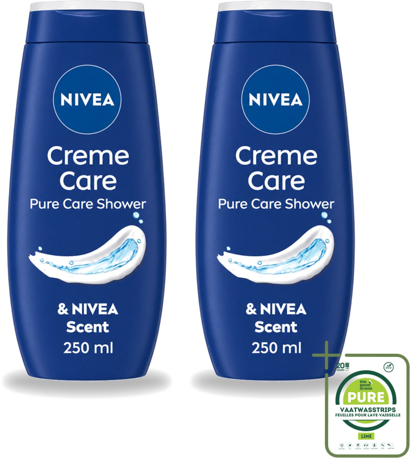 2 x Nivea - Douche Crème - Beschermend - Unieke Nivea Crème Geur - 250 ml - Grootverpakking - Vaatwasstrips - Douchecrème - Huidbescherming - Verzorgende Crème - Hydraterende Crème - NIVEA Geur