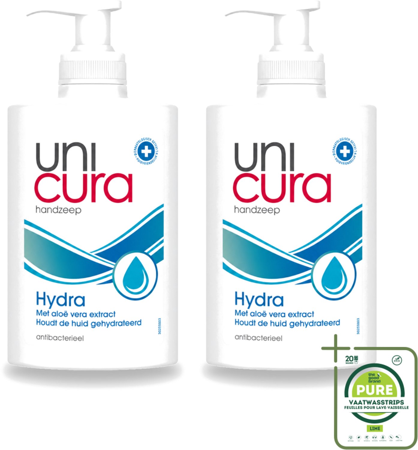 2 x Unicura - Vloeibare Zeep Hydra - Hydraterend - 250 ml - Grootverpakking - Vaatwasstrips - Handzeep - Hydra - Antibacteriële Handzeep - Handen Verzorgen - Handen Hydrateren