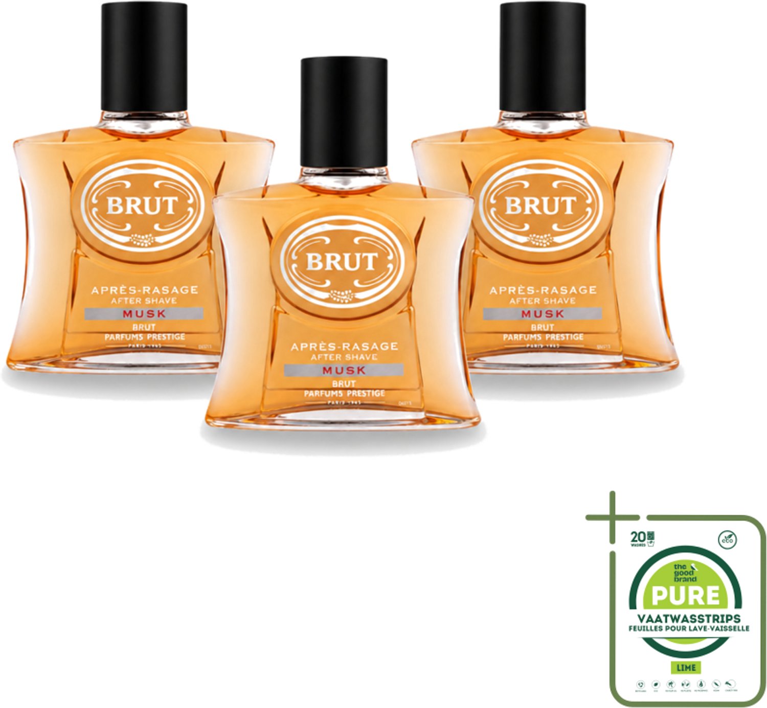 3 x Brut – Aftershave Lotion – Musk – 100 ml - Grootverpakking - Vaatwasstrips - Aftershave - Aftershave Musk - Aftershave Voor Mannen - Herenverzorging - Geur Na Het Scheren