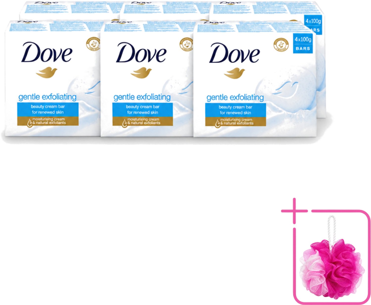6 x Dove - Zeep - Gentle Exfoliating - Verfrissend - 4 x 100 g - Bulkverpakking - Dove Beauty Bar - Douchemop - Exfoliërende zeep