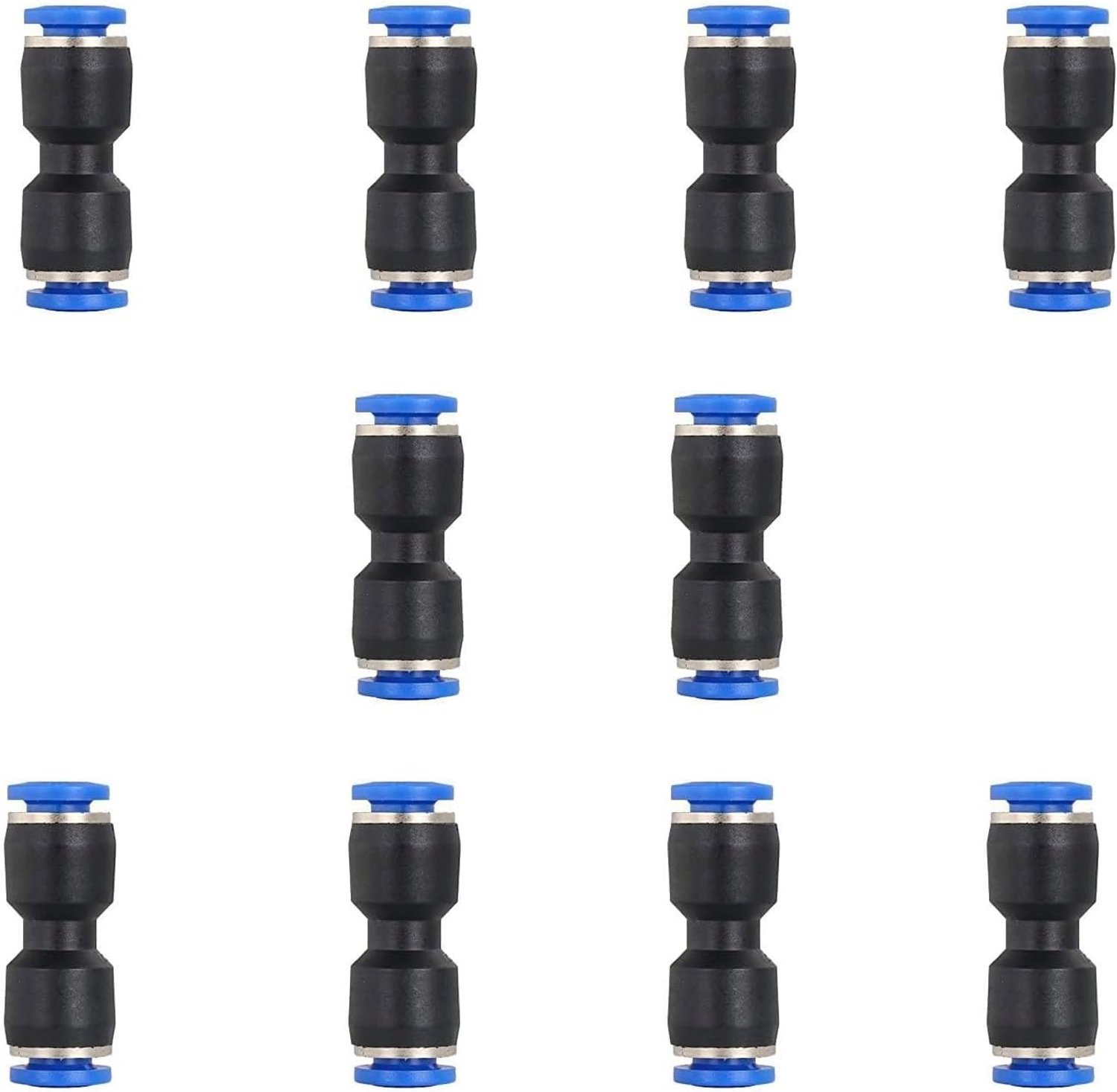 10 pneumatic connectors, 8 mm, compressed air hose connector, blue and black, PU-6, for 6 mm tubes - ShopVlot