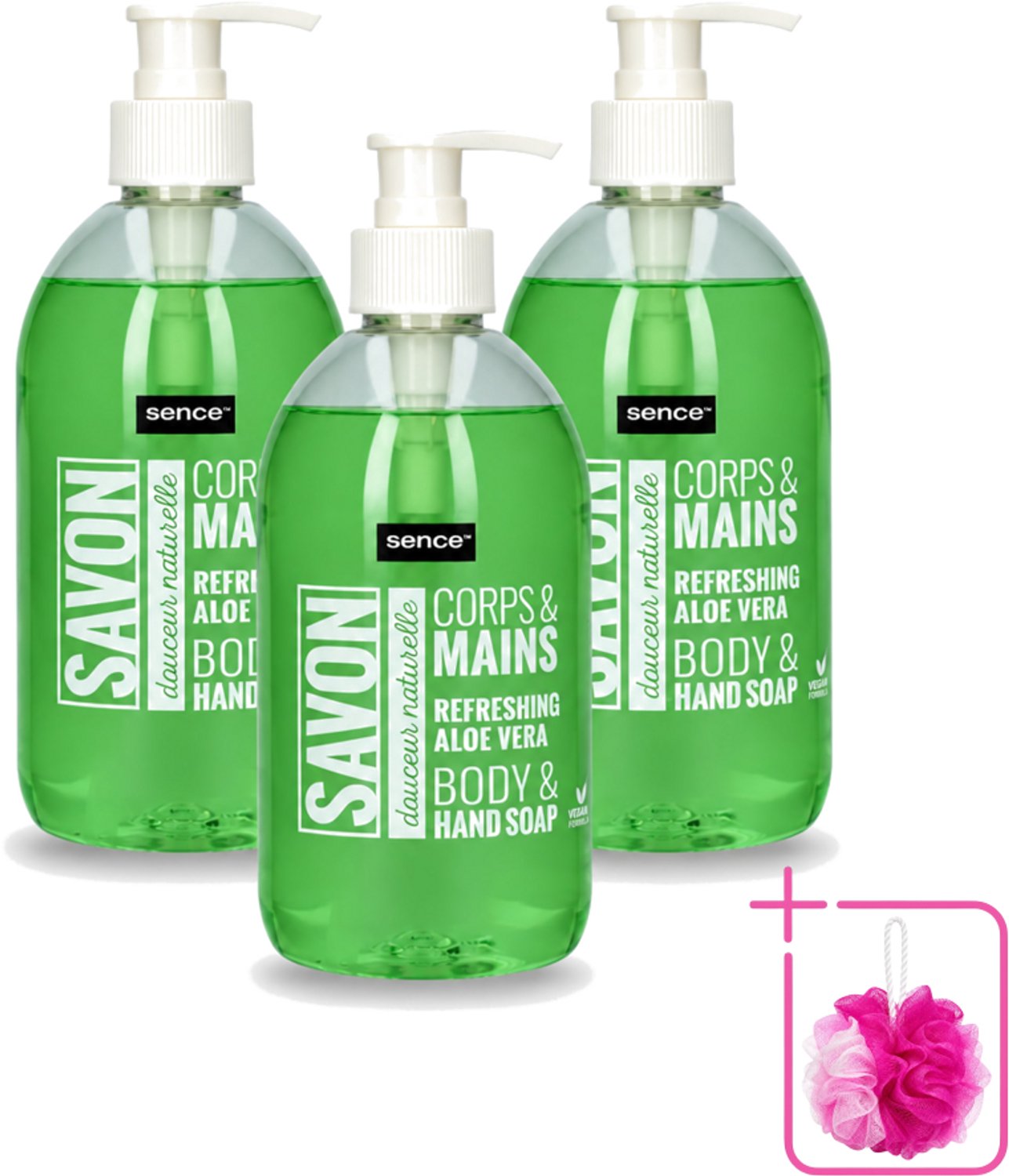 3 x Sence - Refreshing Aloe Vera - Handzeep - Savon - 500 ml - Bulkverpakking - Aloe Vera Handzeep - Douchemop - Handverzorging