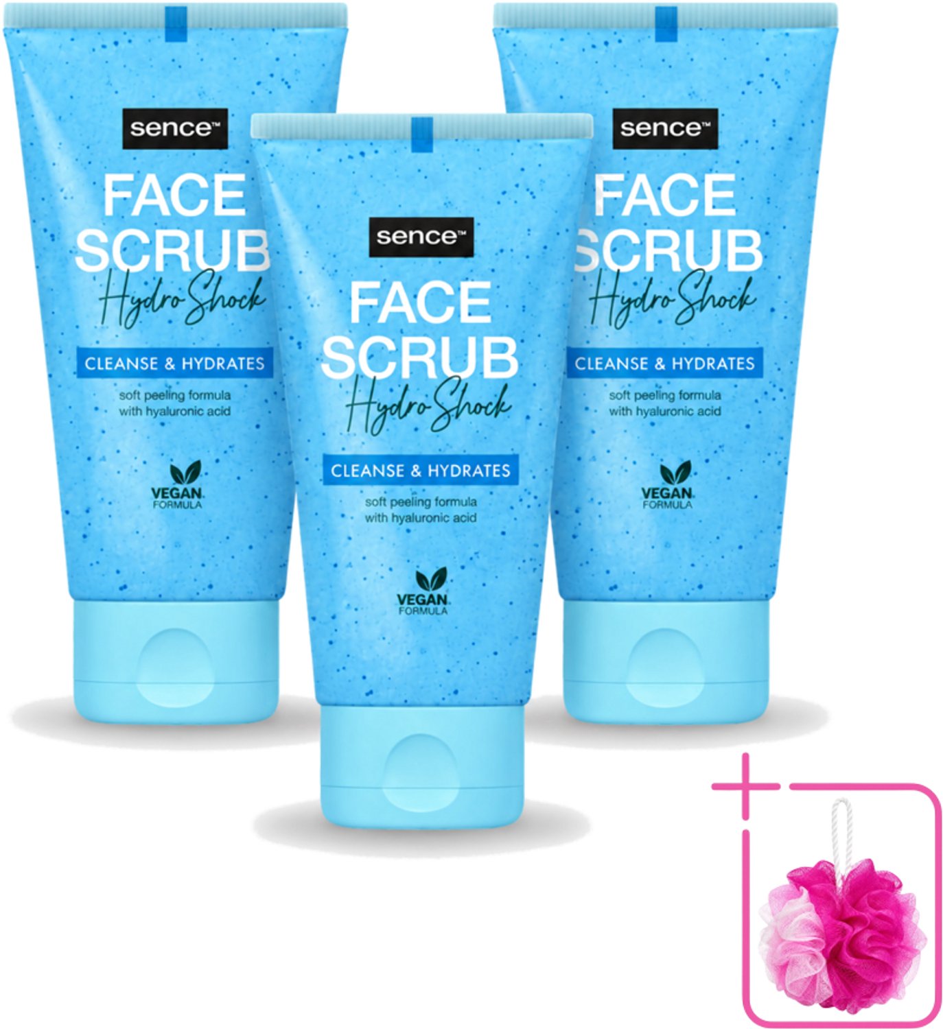 3 x Sence - Alle Huidtypes - Gezichtsscrub - Exfoliërend - 150 ml - Bulkverpakking - Gezichtsscrub - Douchemop - Exfoliëren