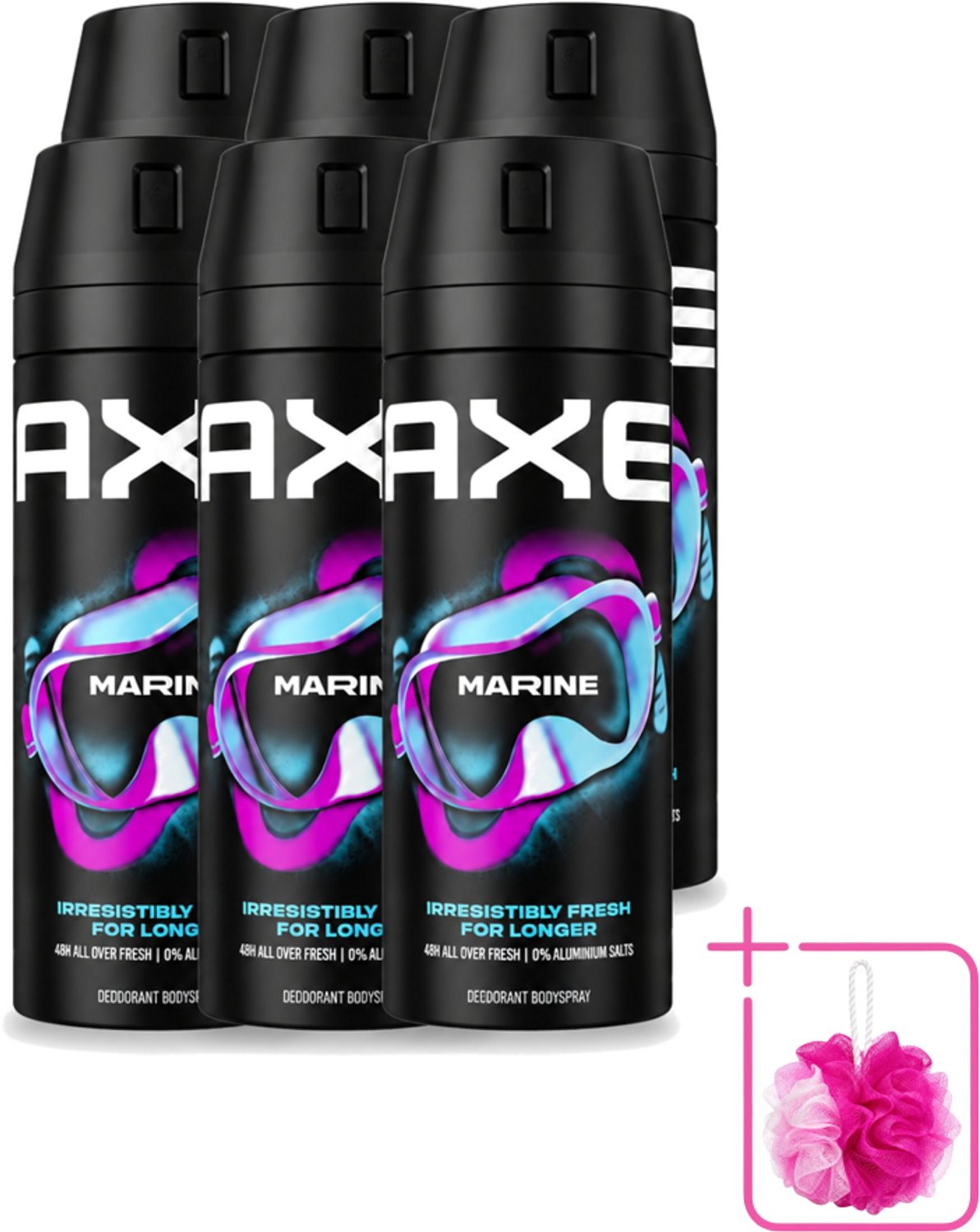 6 x Axe - Deodorant Bodyspray - 100% Fresh Fragrance - Marine - Sea Breeze & Sage - 150 ml - Bulkverpakking - Zeebries - Salie